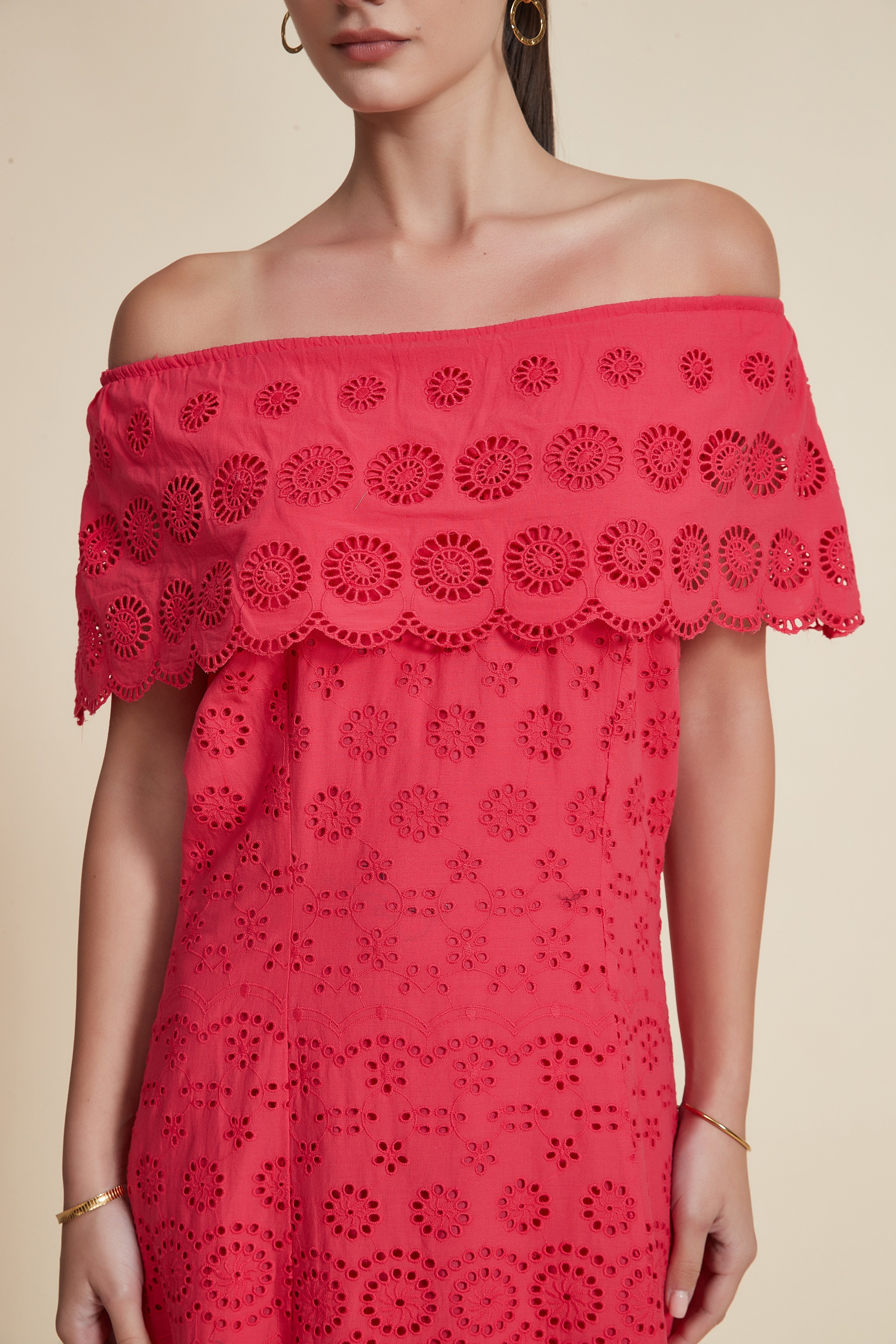 Ruffled Off-Shoulder Midi Dress