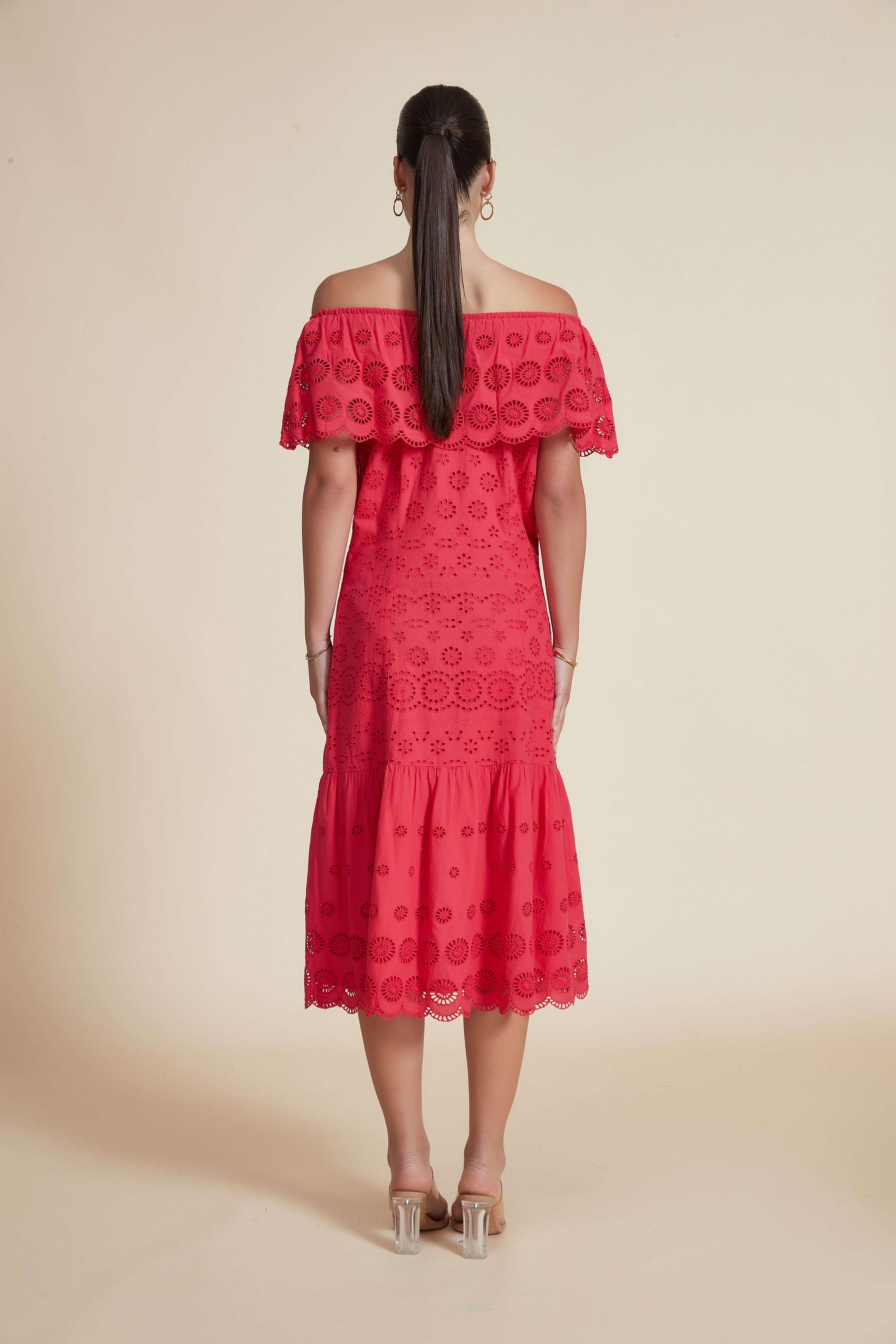 Ruffled Off-Shoulder Midi Dress