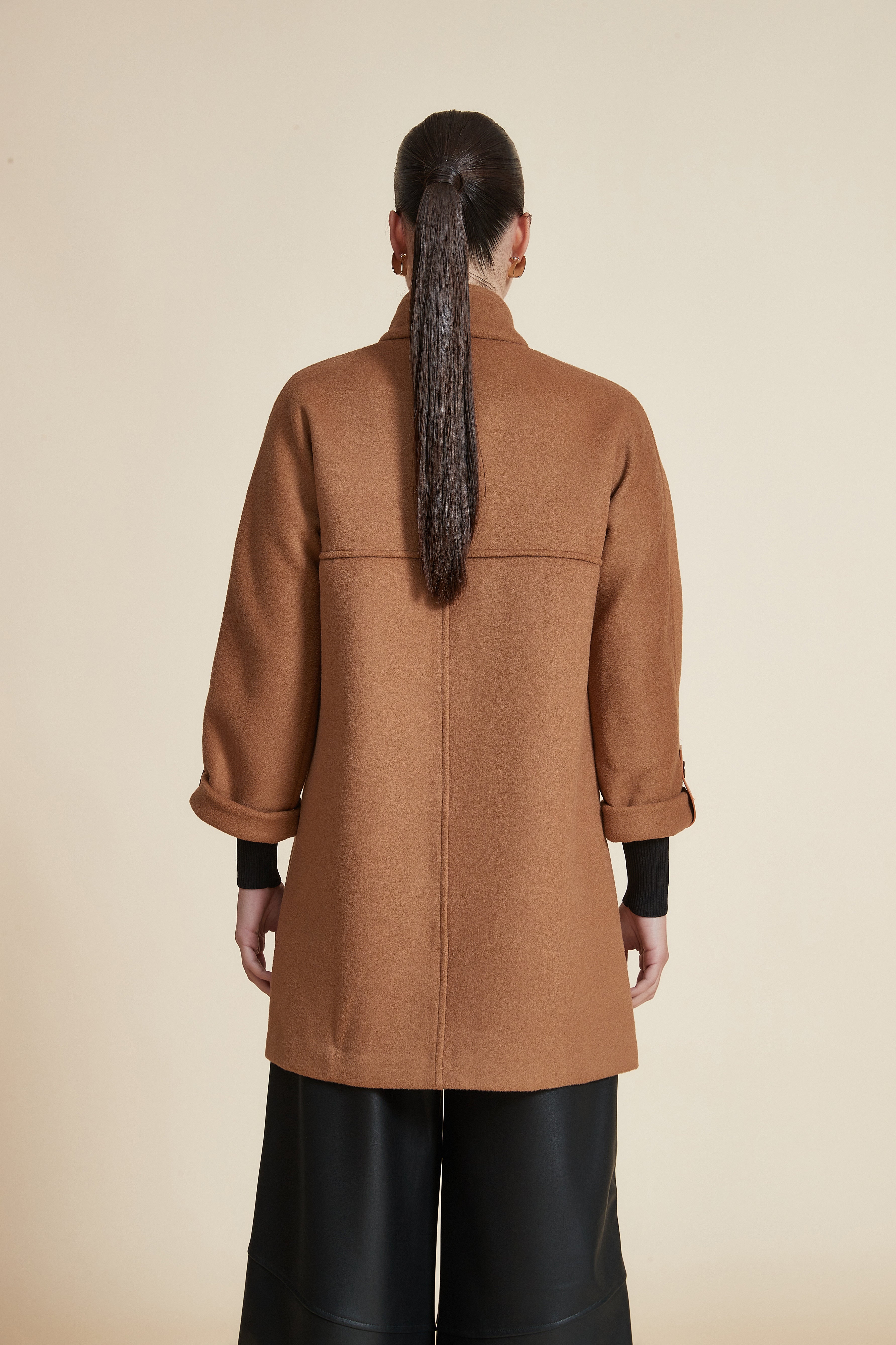 Solid Hip-Length Jacket with Buttons and High Collar