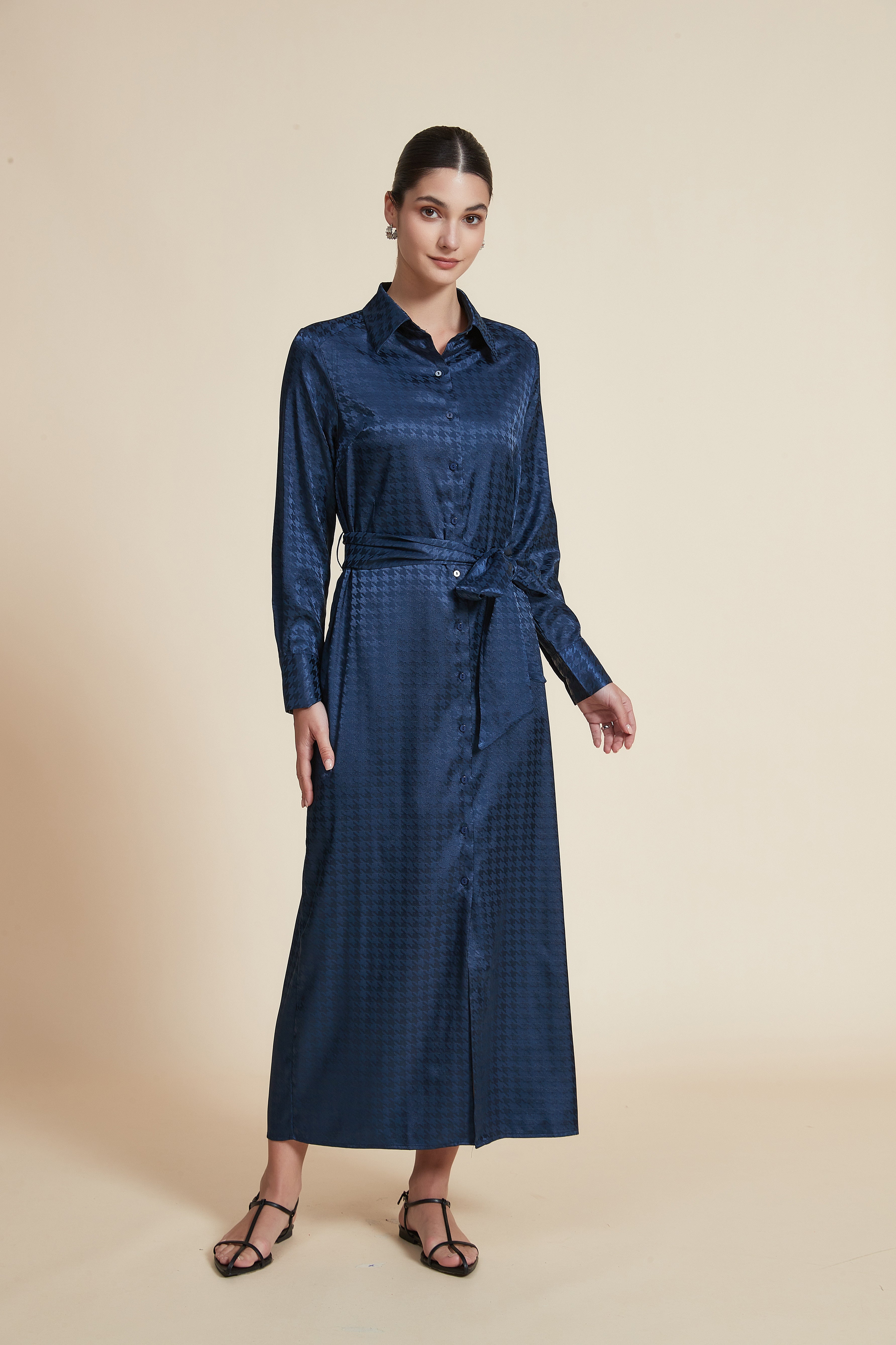 Long Sleeve Midi Dress with Shirt Collar