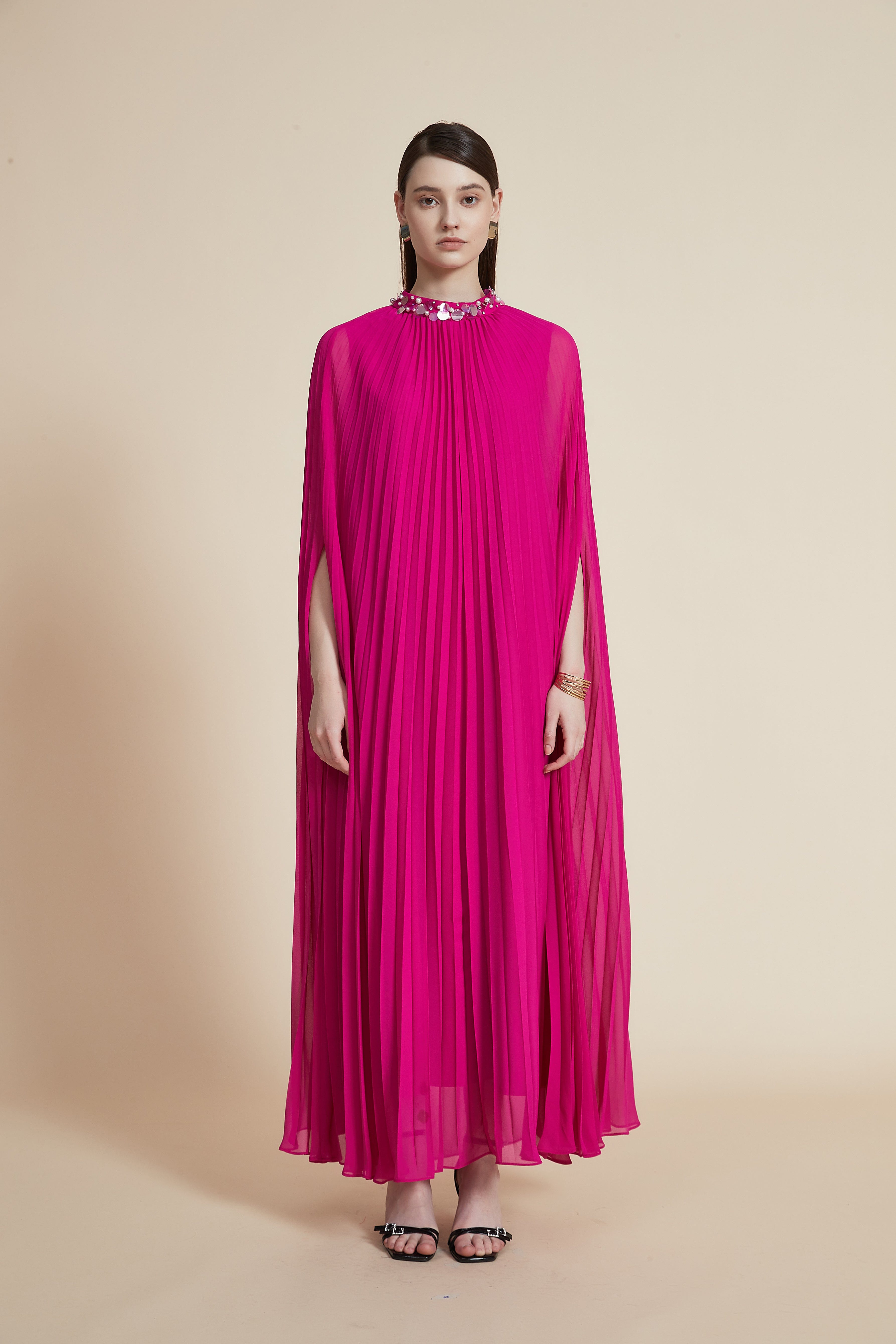 High Neck Pleated Maxi Dress