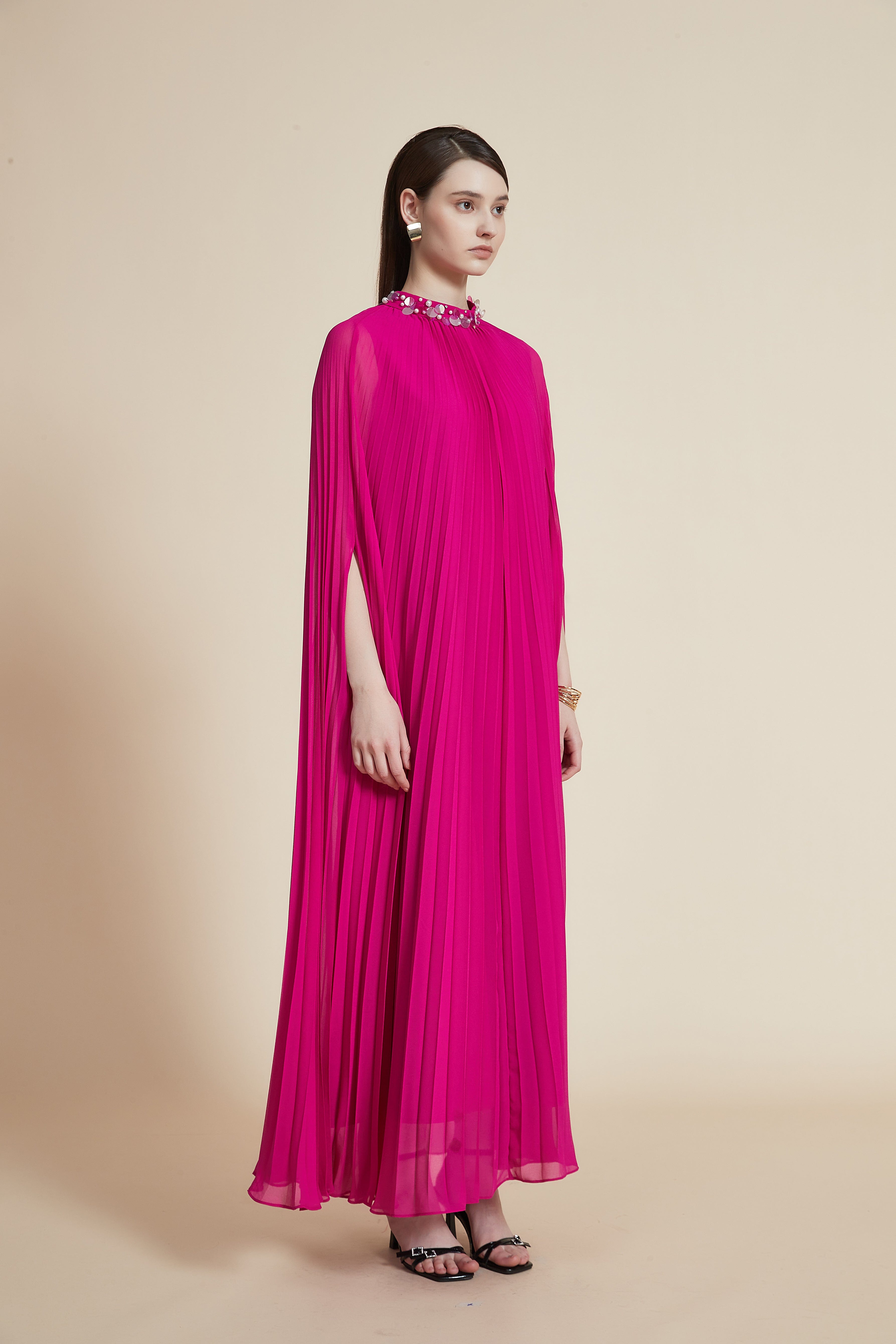 High Neck Pleated Maxi Dress