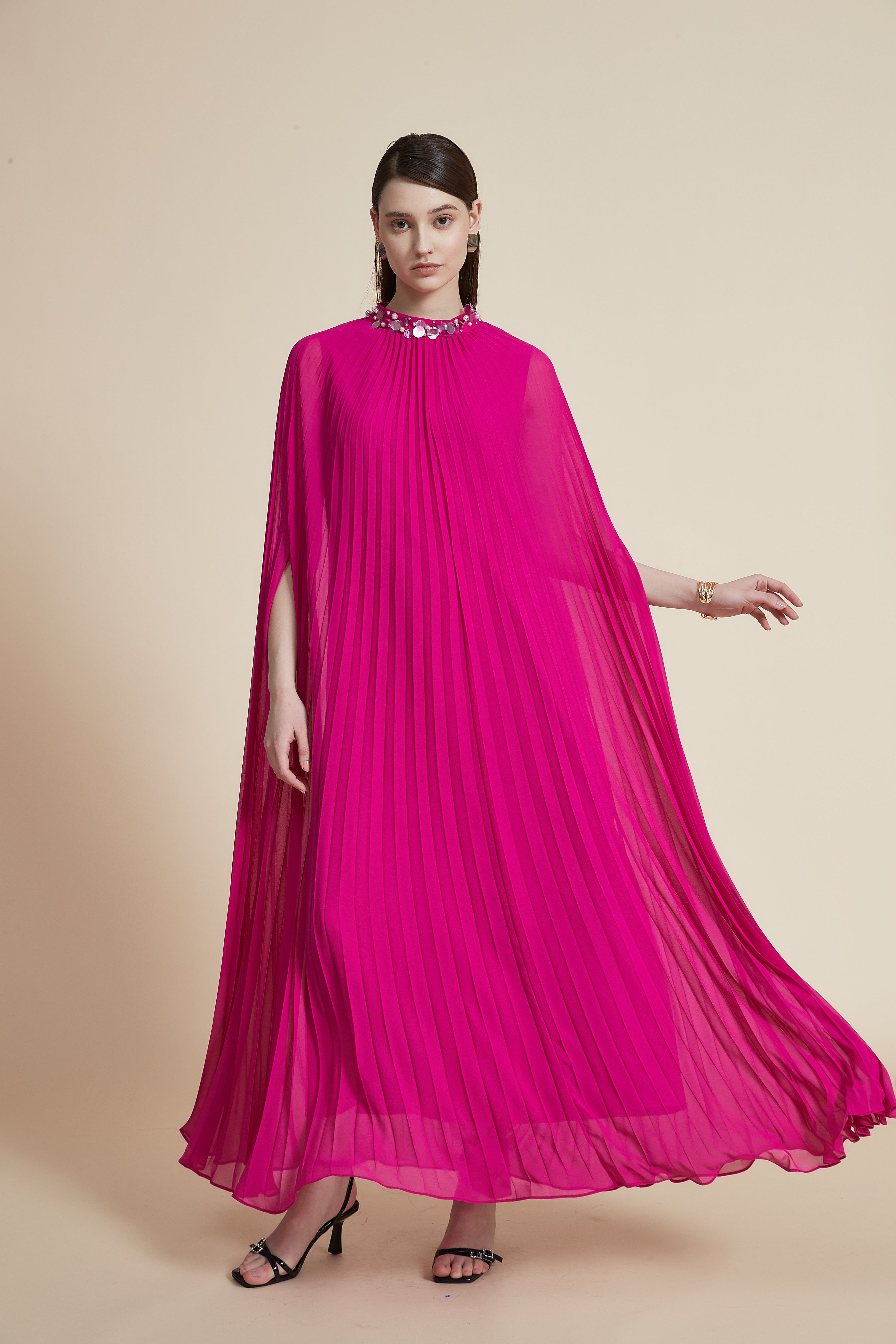 High Neck Pleated Maxi Dress