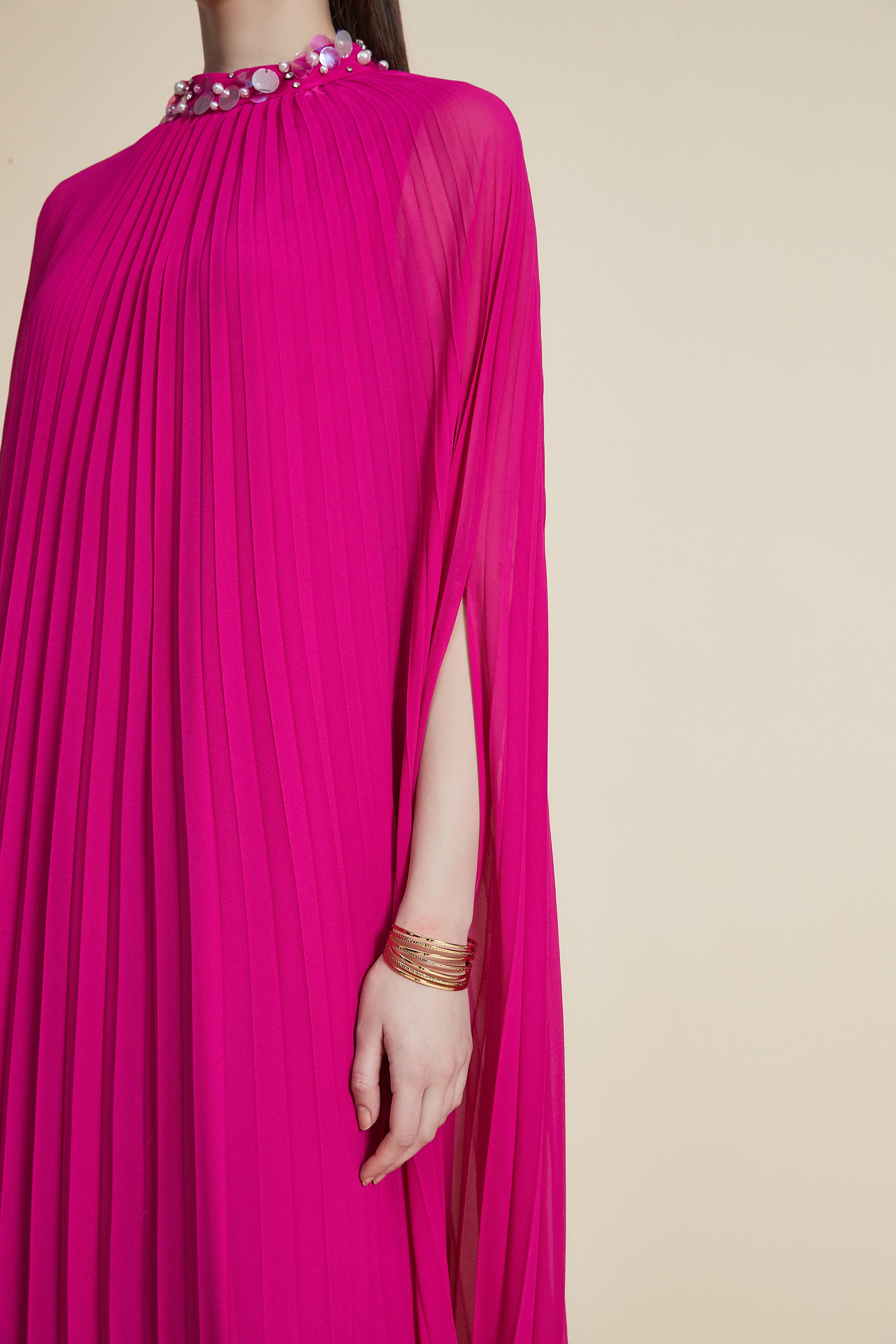 High Neck Pleated Maxi Dress