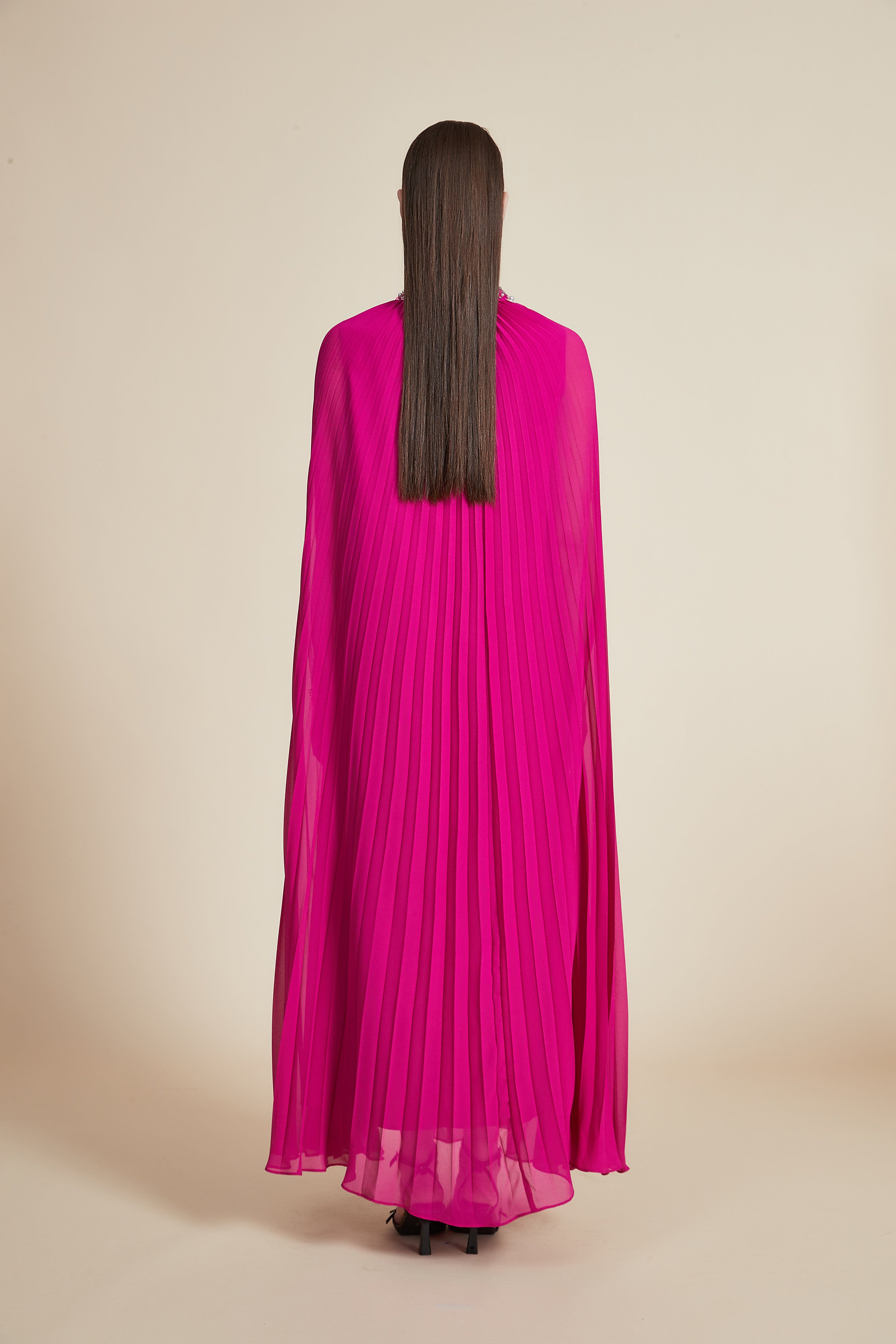 High Neck Pleated Maxi Dress