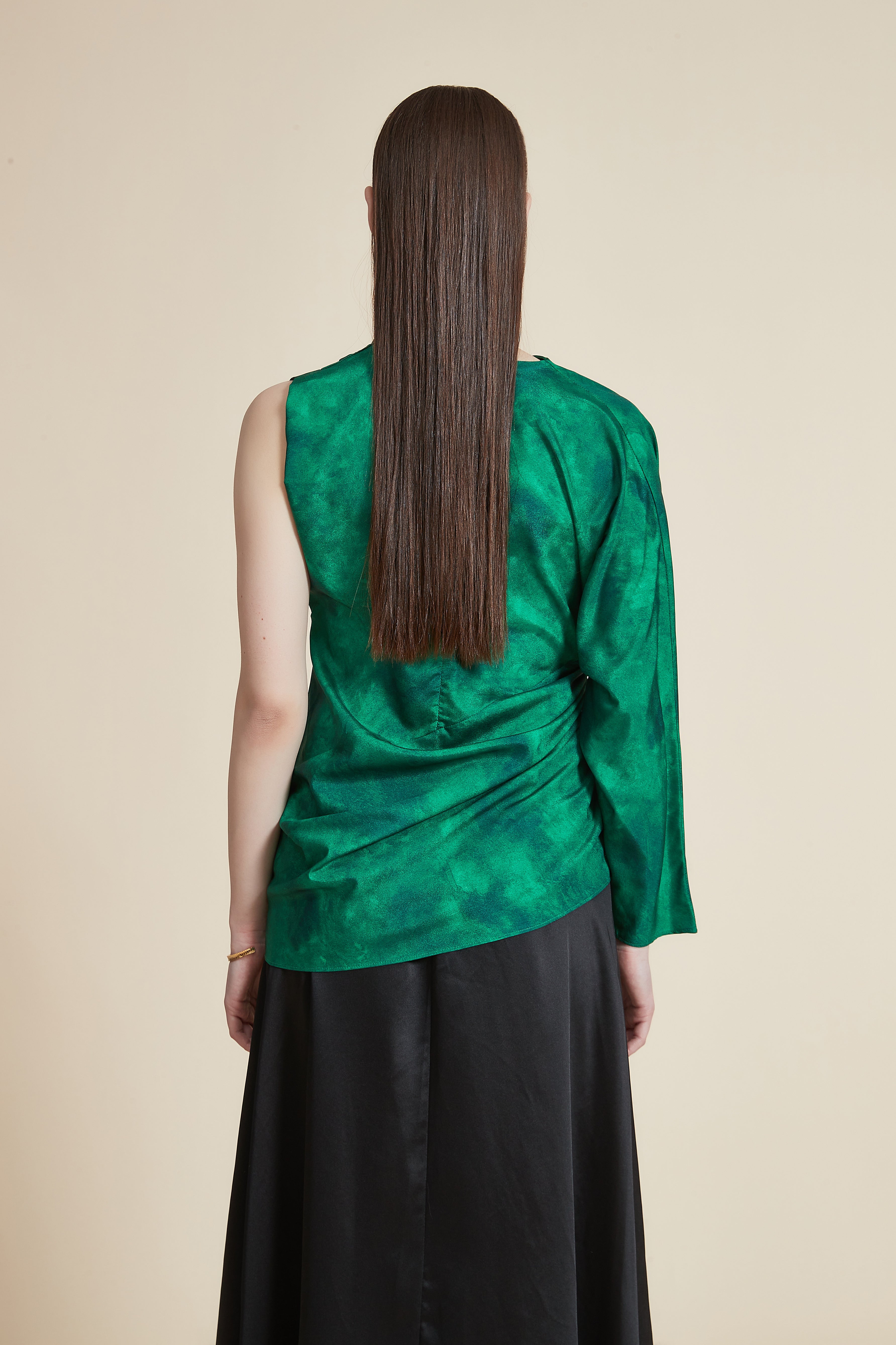 Women's Long Sleeve One-Shoulder Blouse with High Neck