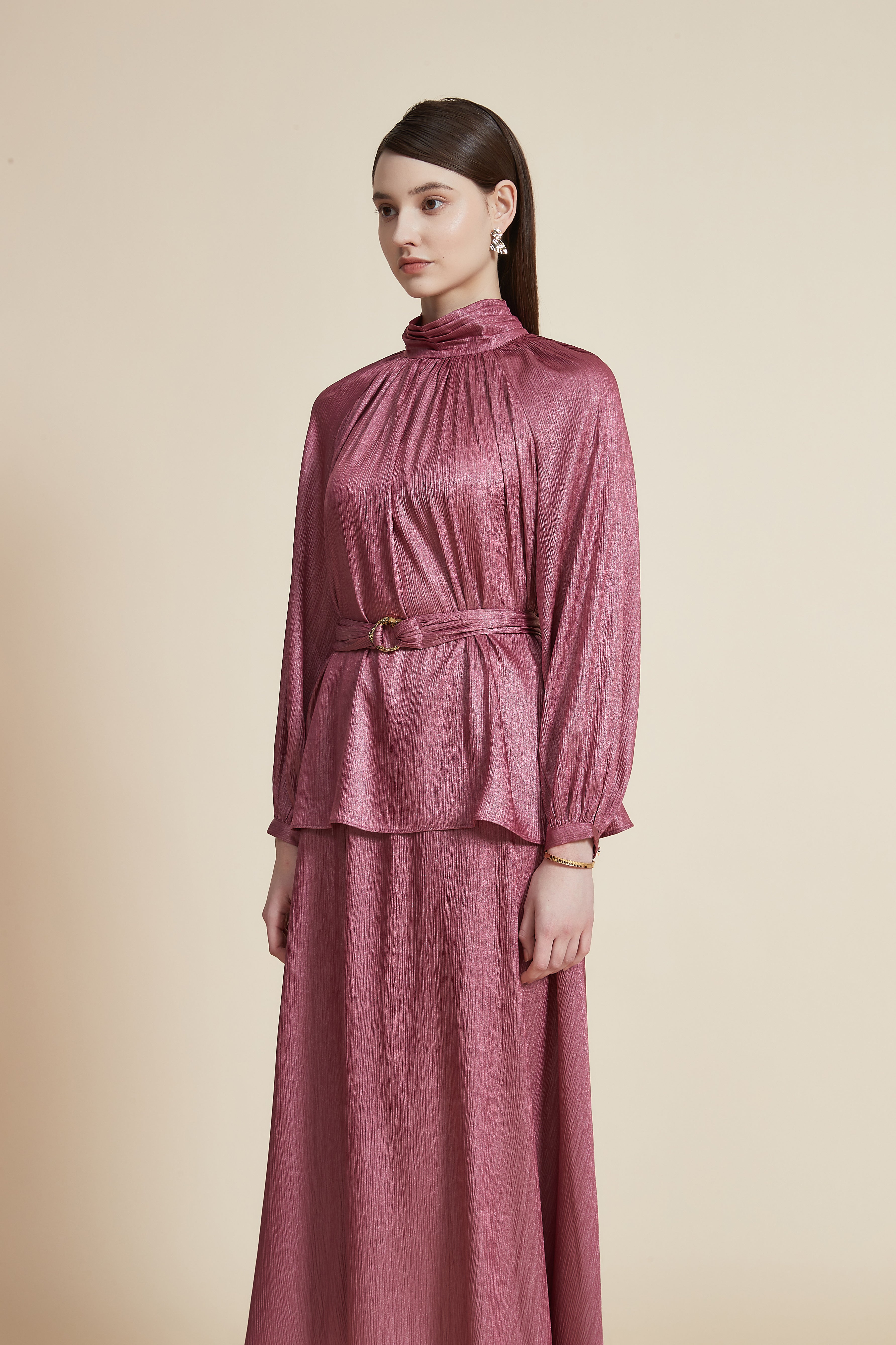 Women's Long Sleeve Loose Blouse with High Neck