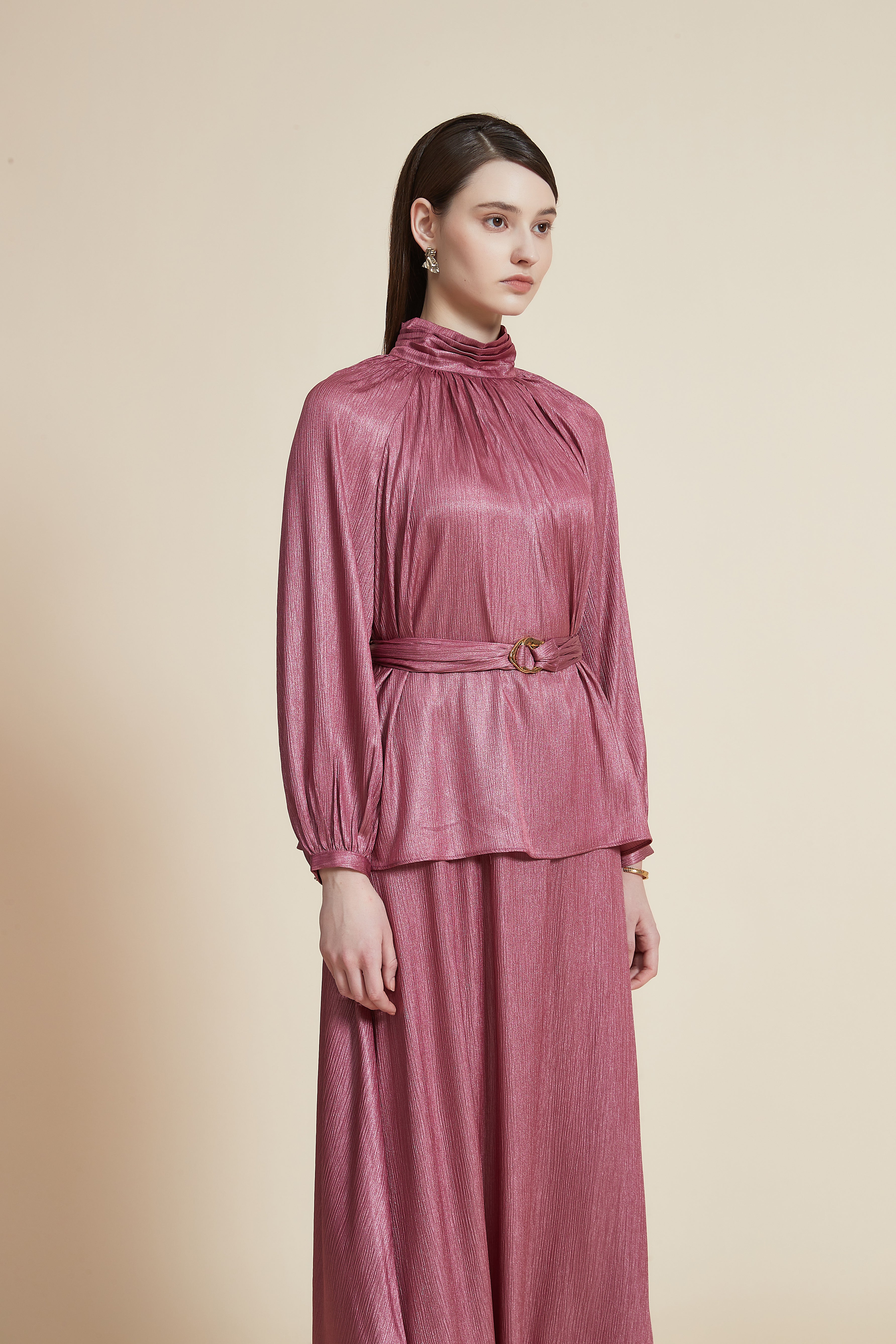 Women's Long Sleeve Loose Blouse with High Neck