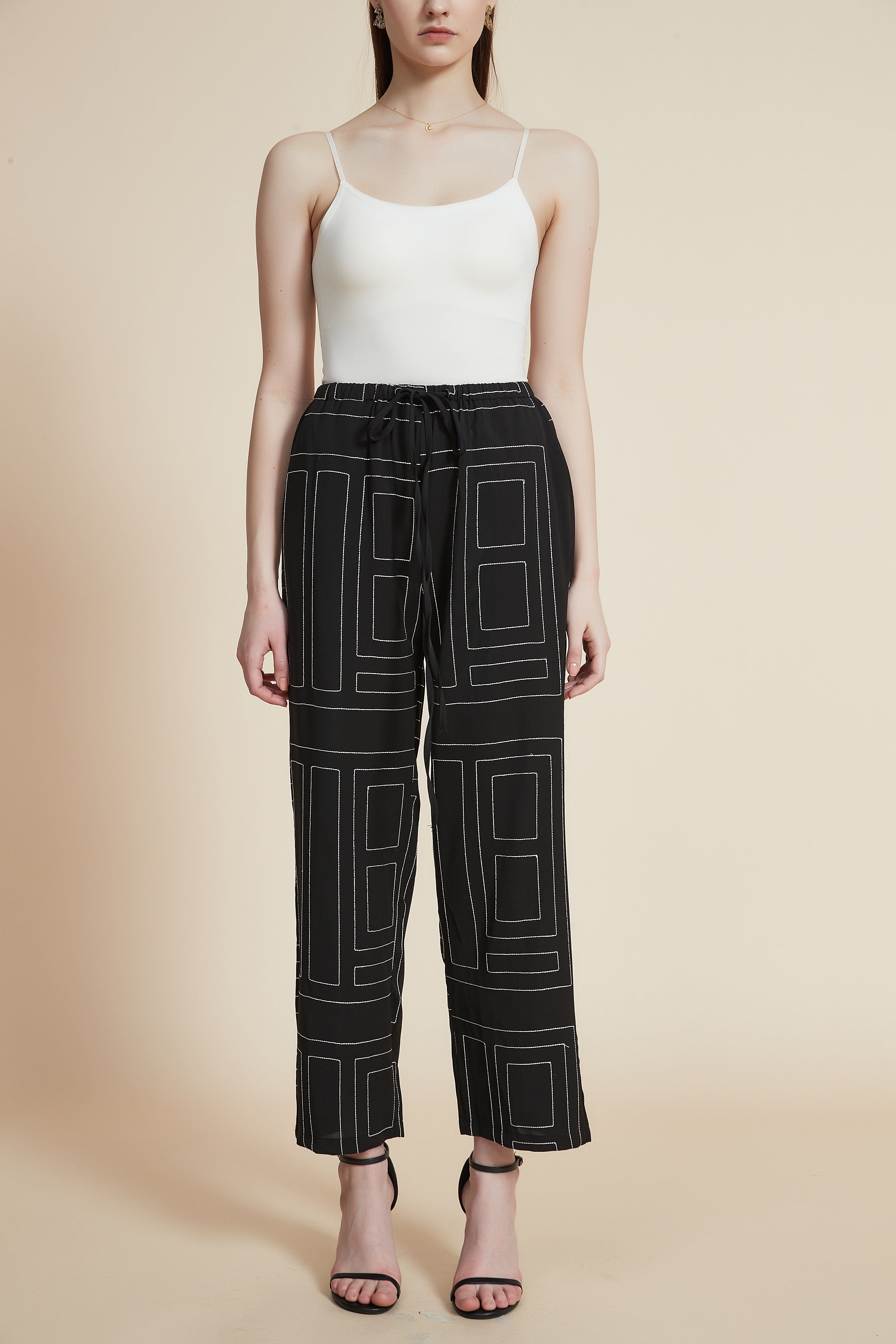 Wide-Leg Checked Trousers