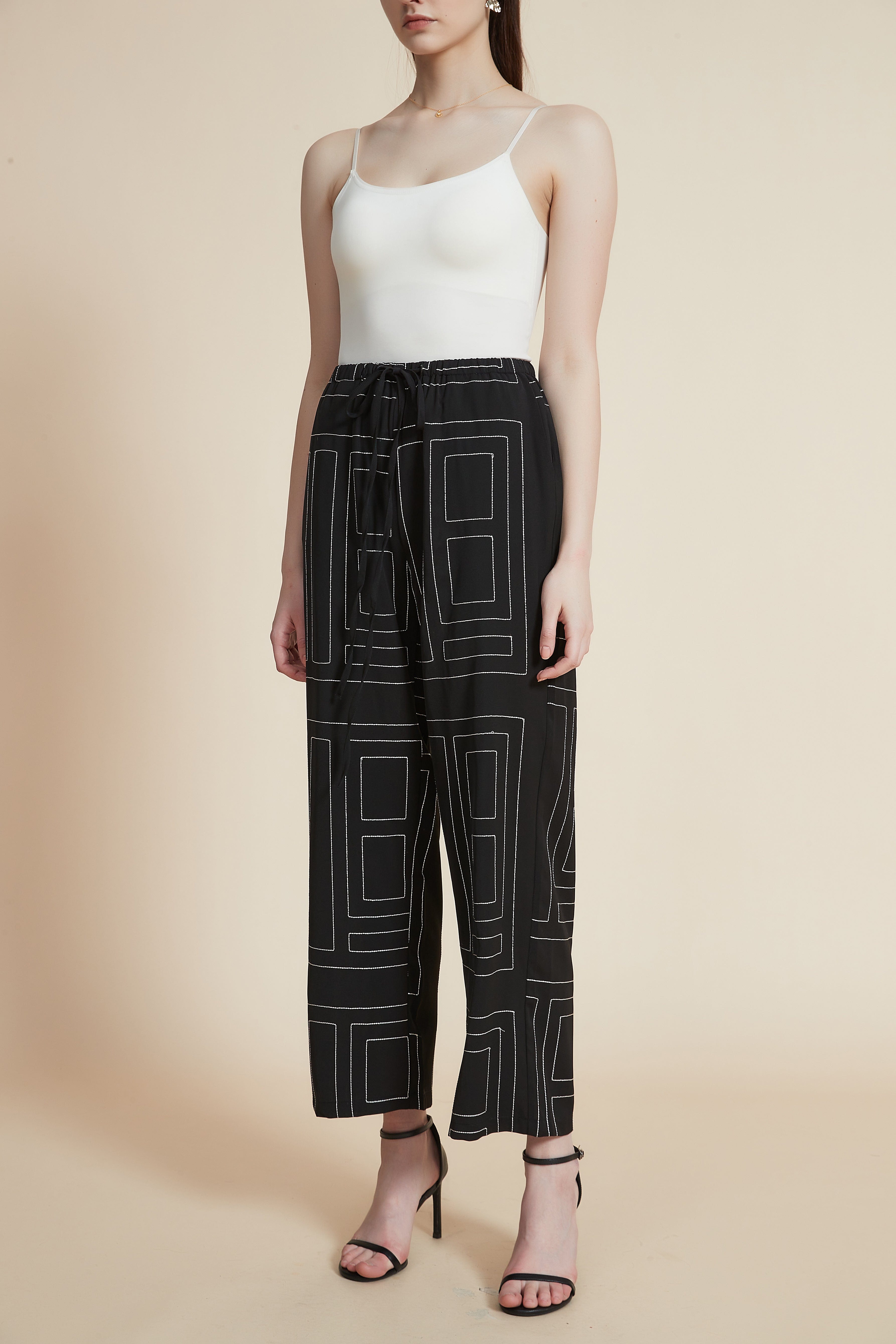 Wide-Leg Checked Trousers