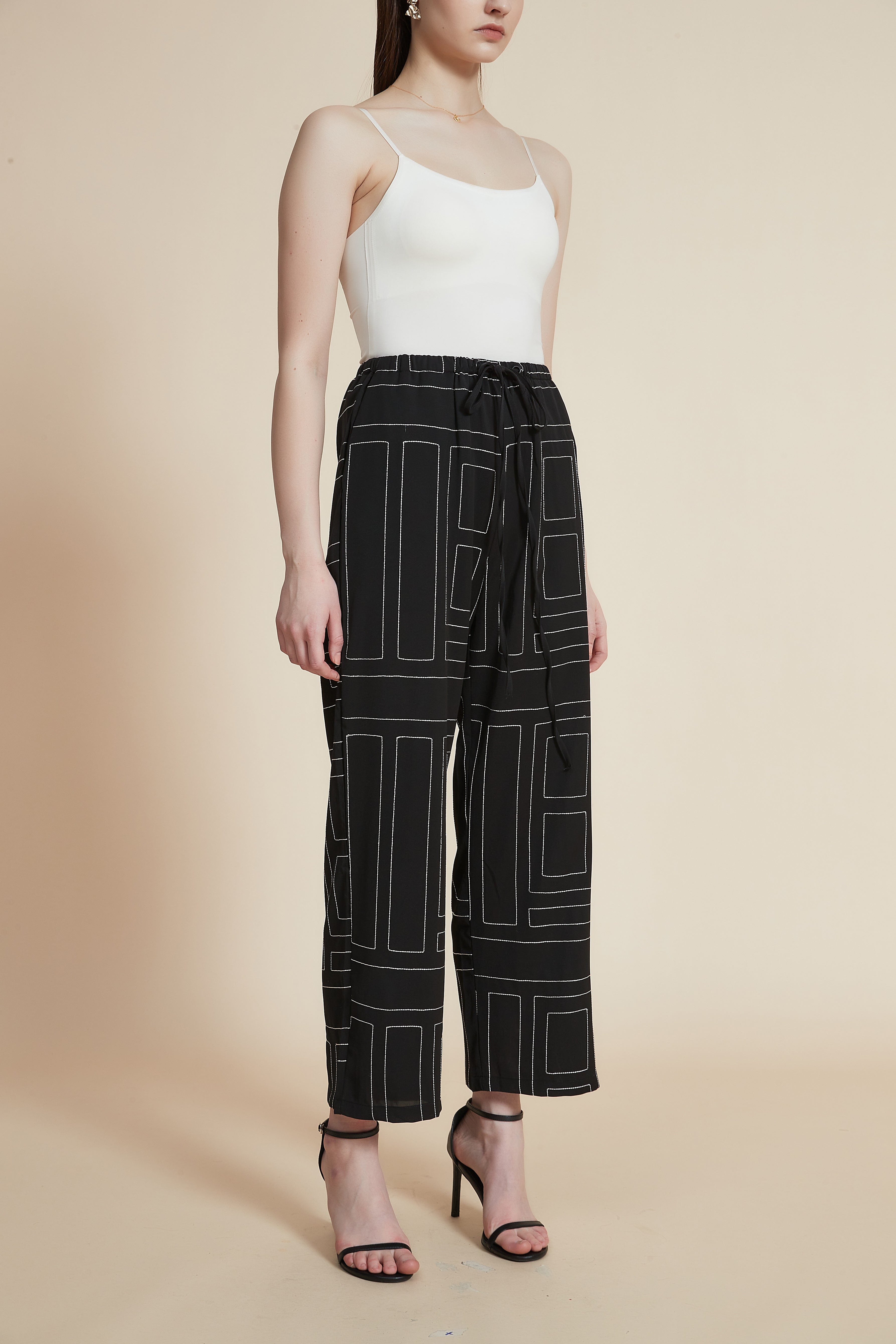 Wide-Leg Checked Trousers