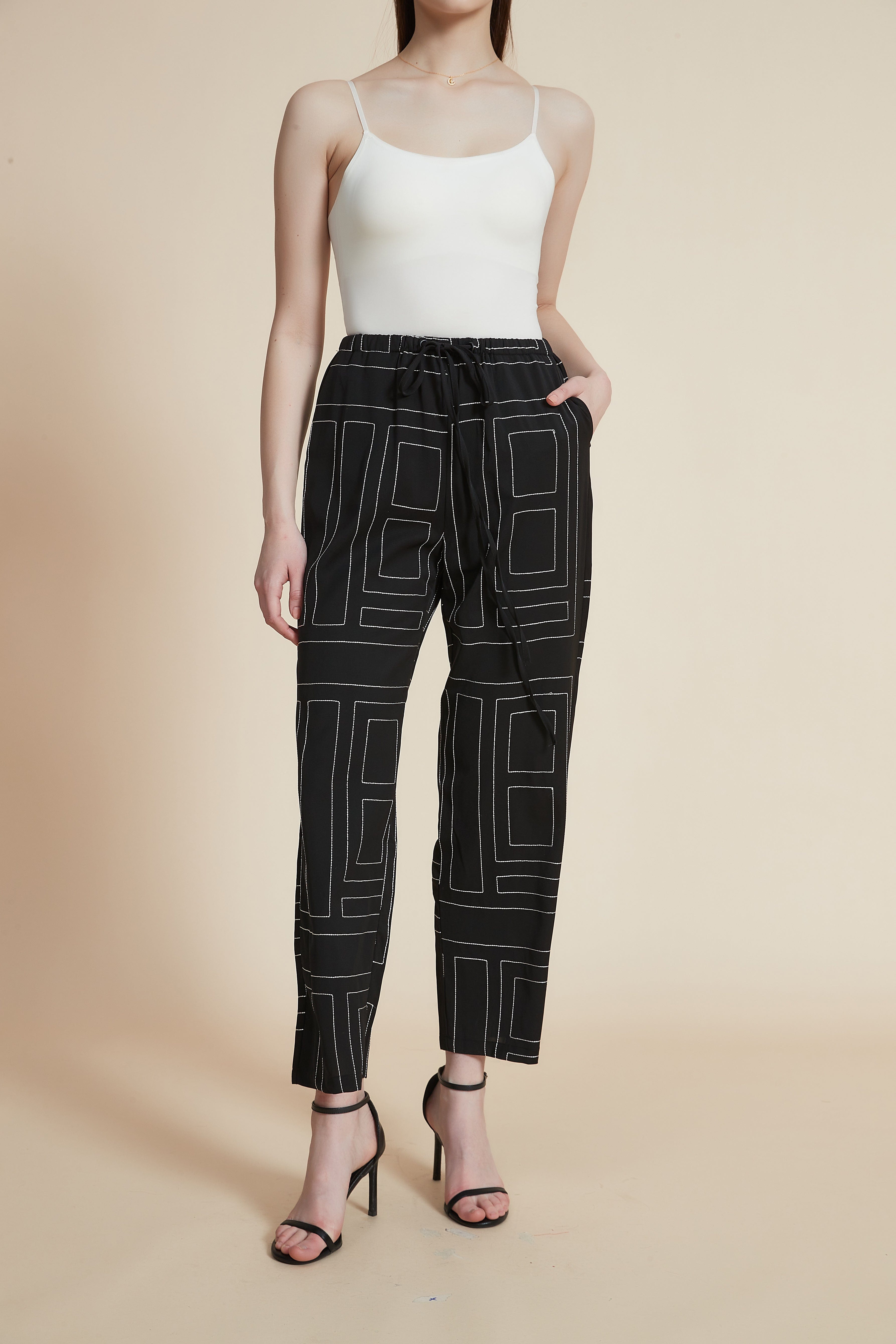 Wide-Leg Checked Trousers