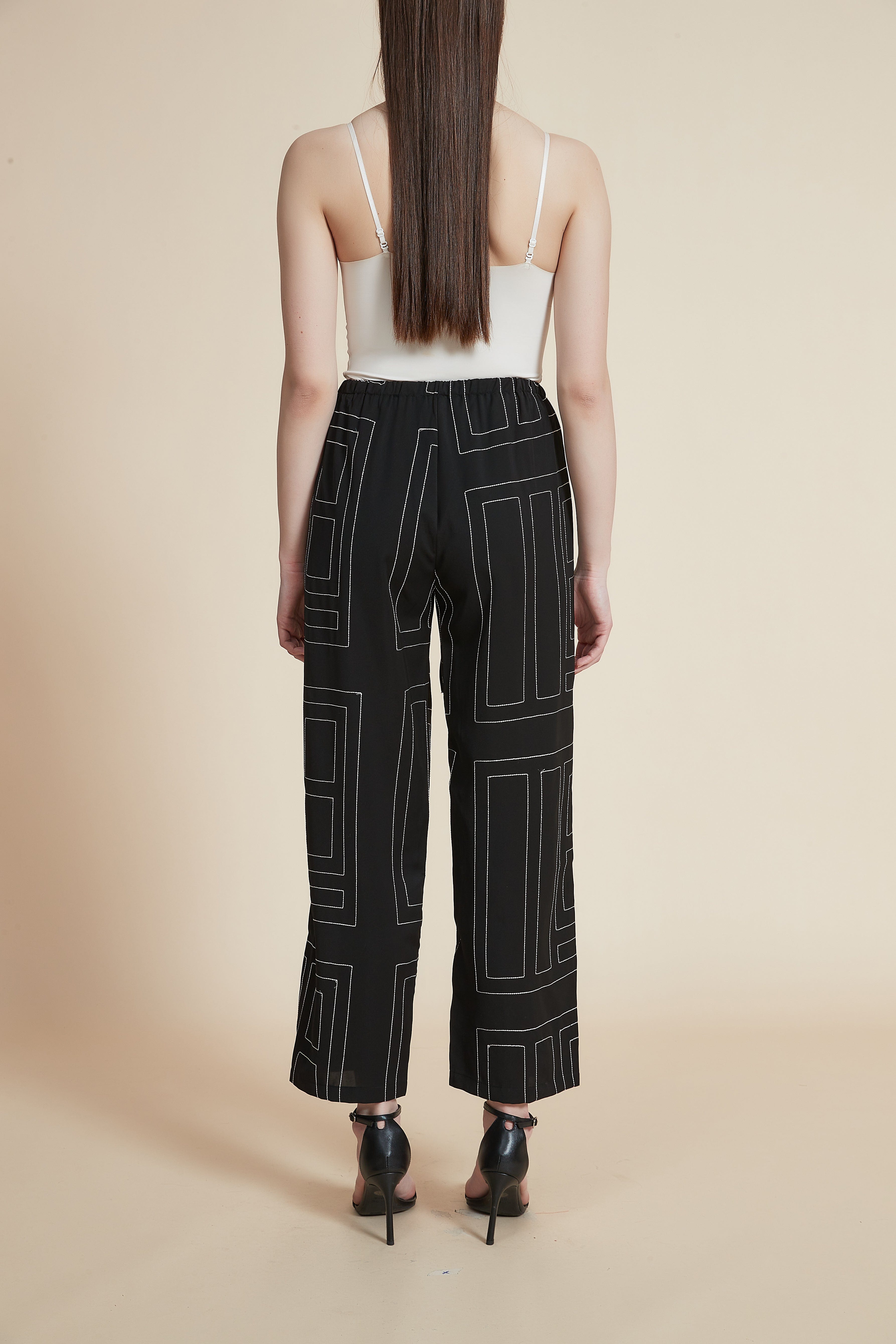 Wide-Leg Checked Trousers