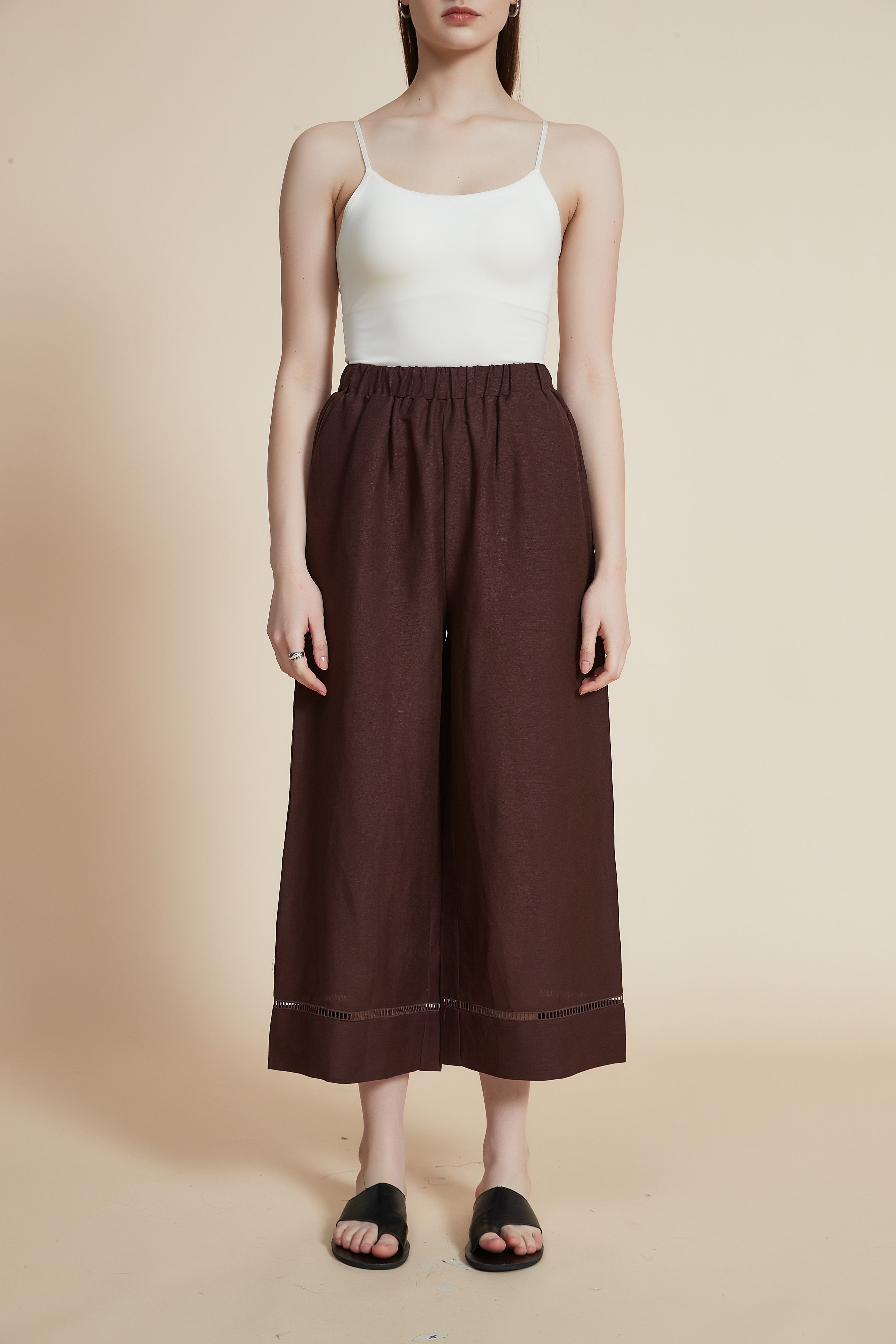 بنطلون واسع فضفاض متوسط الطول بفتحات