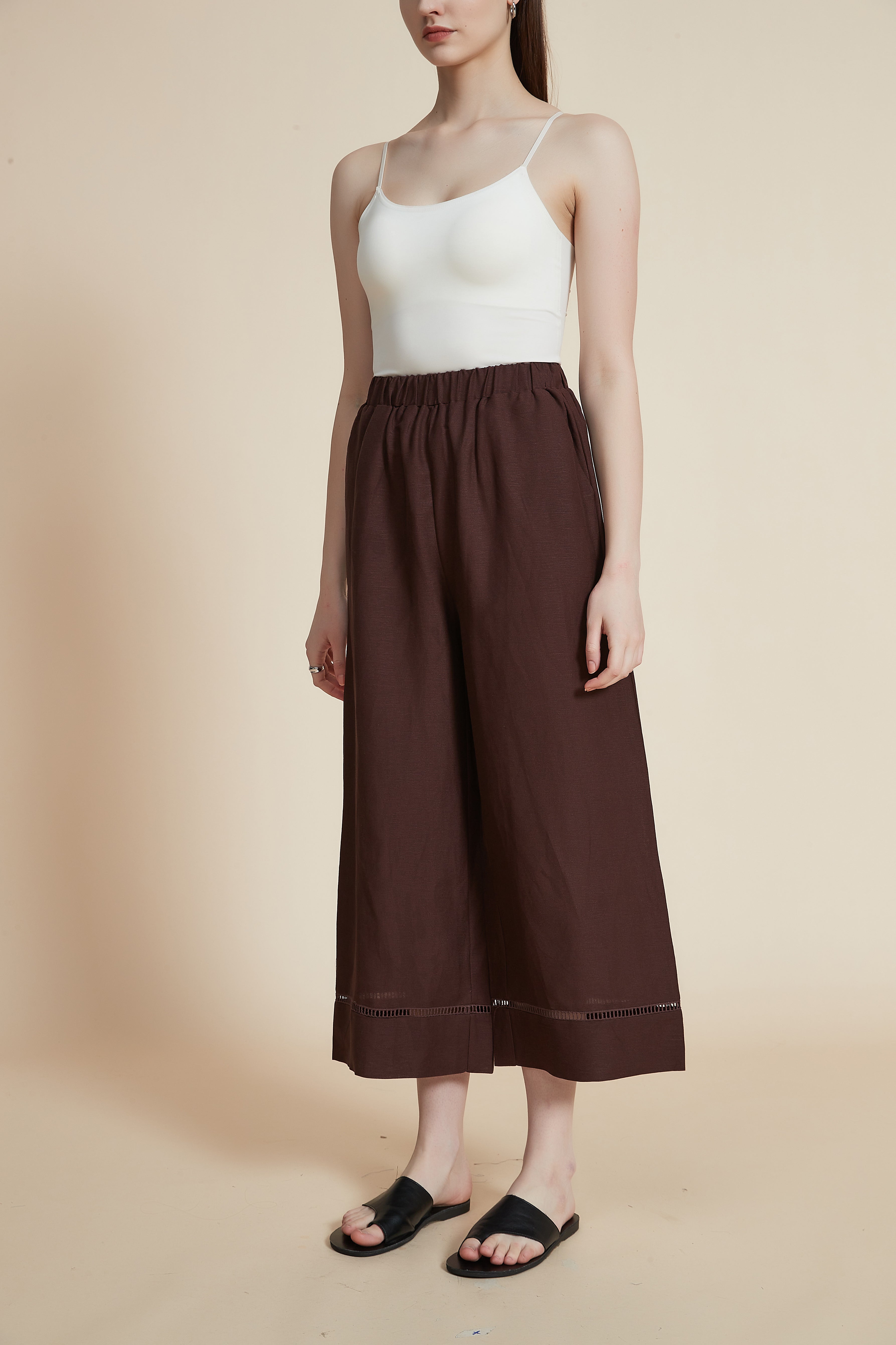 بنطلون واسع فضفاض متوسط الطول بفتحات