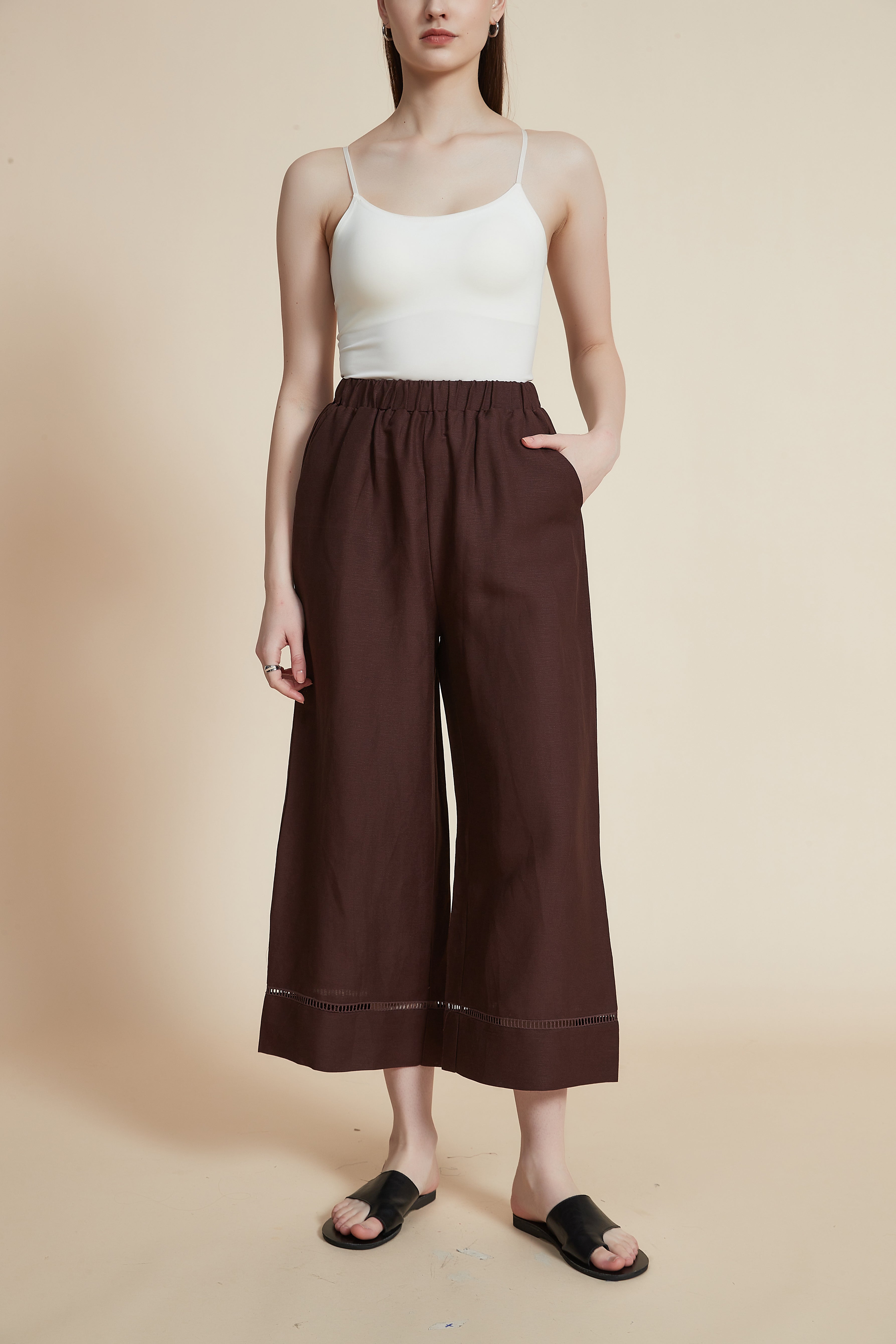 Plain Wide-Leg Trousers