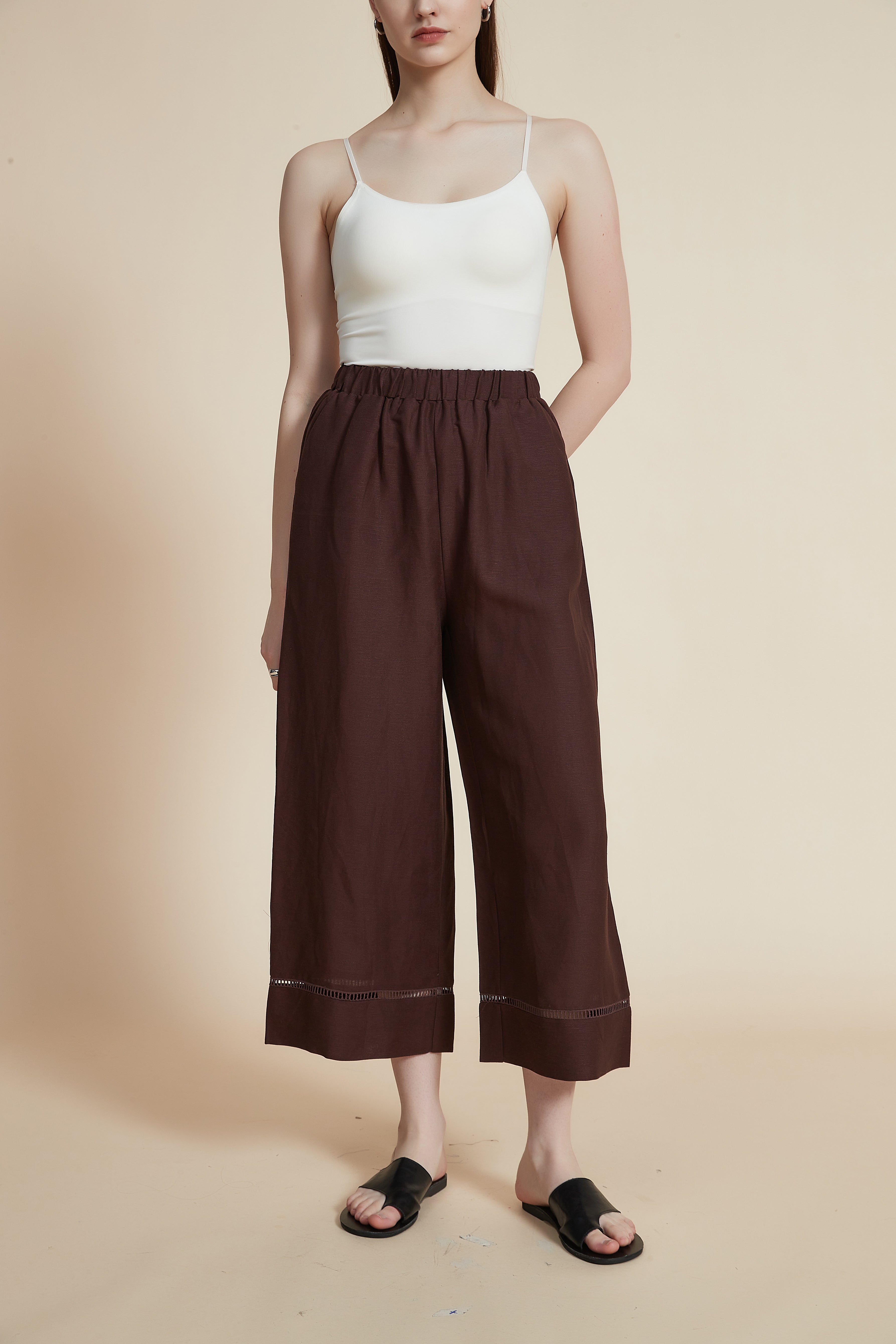 بنطلون واسع فضفاض متوسط الطول بفتحات