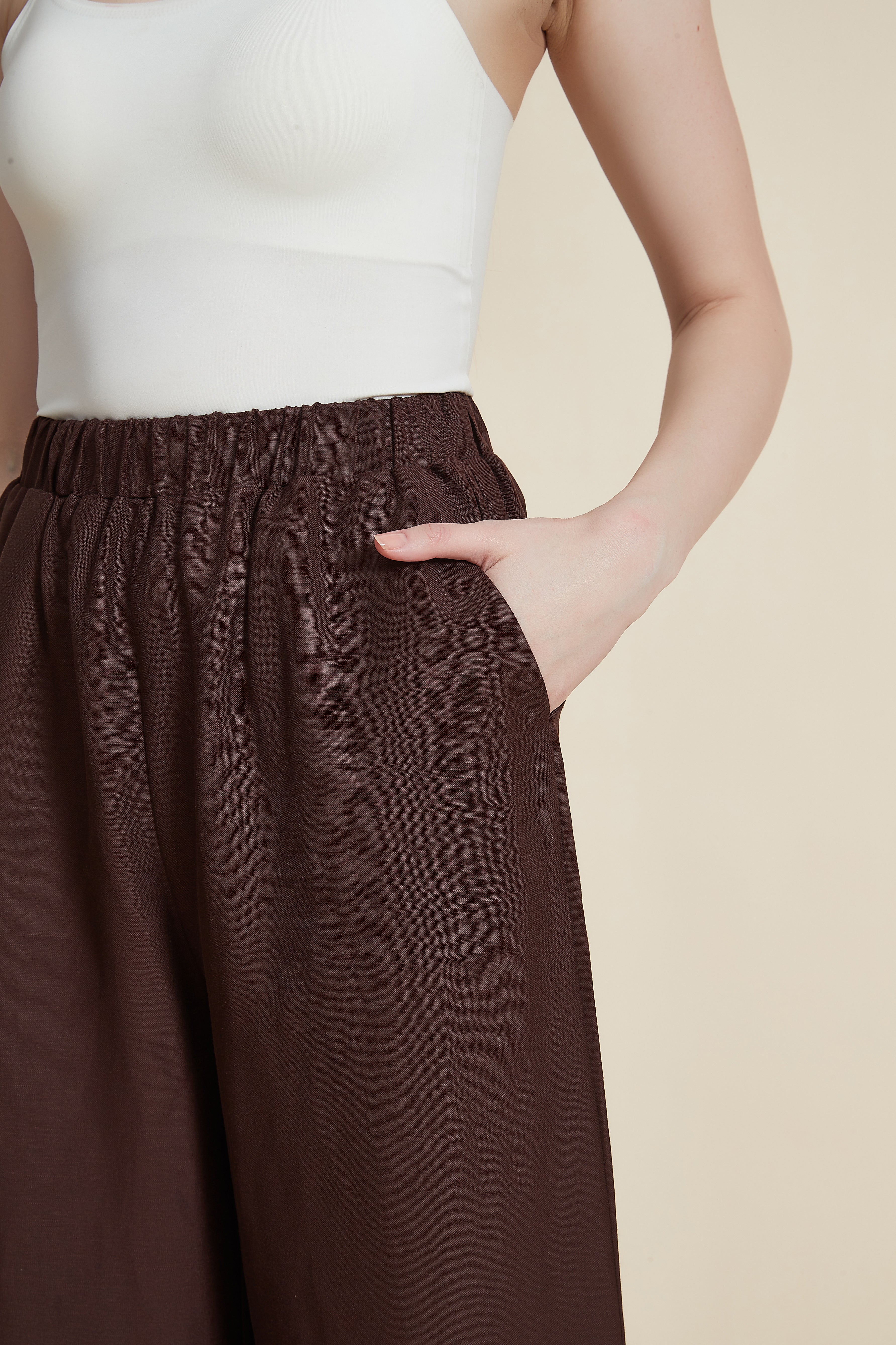 Plain Wide-Leg Trousers