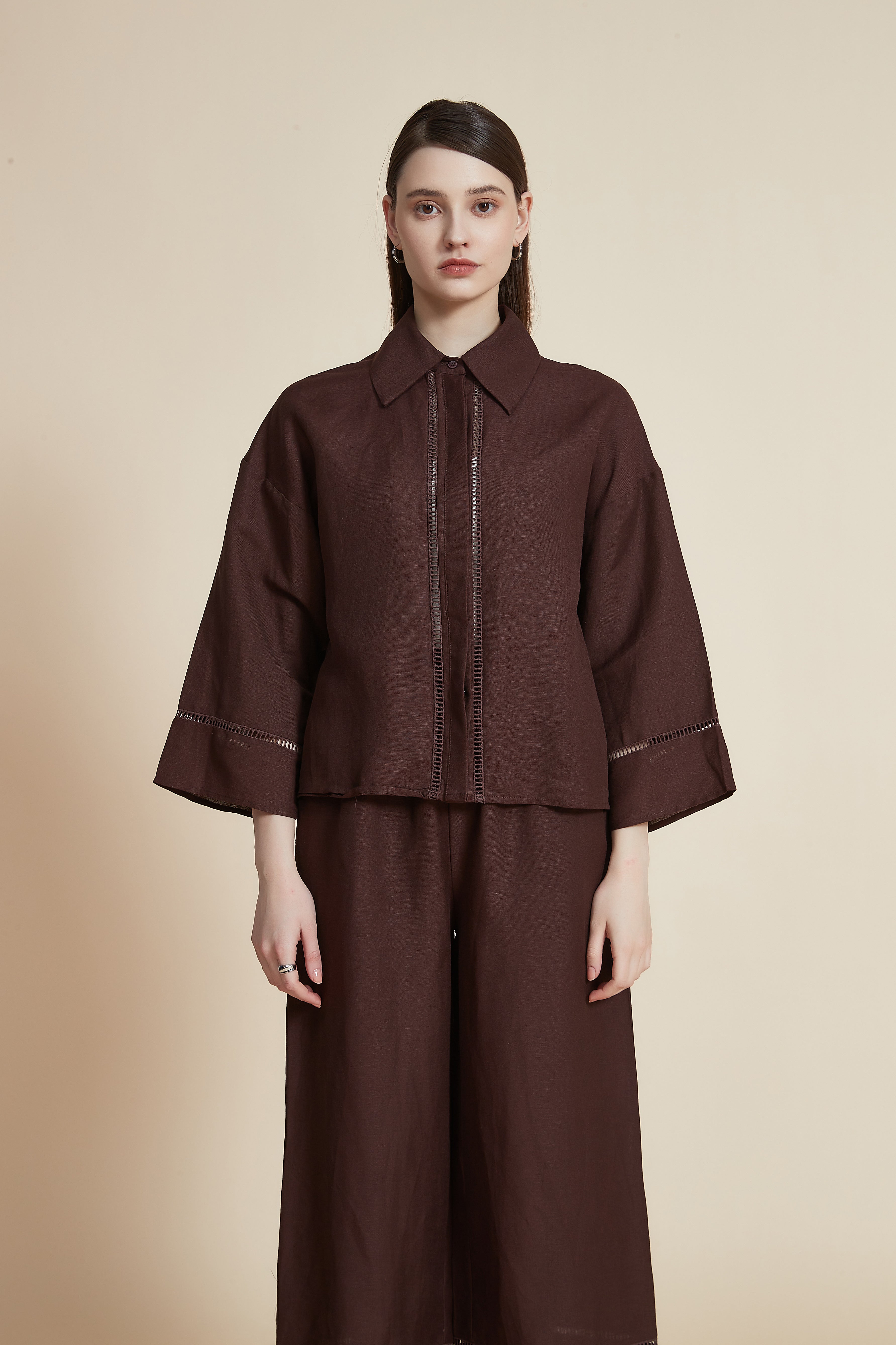 Women's Blouse with Shirt Collar and 3/4 Sleeves