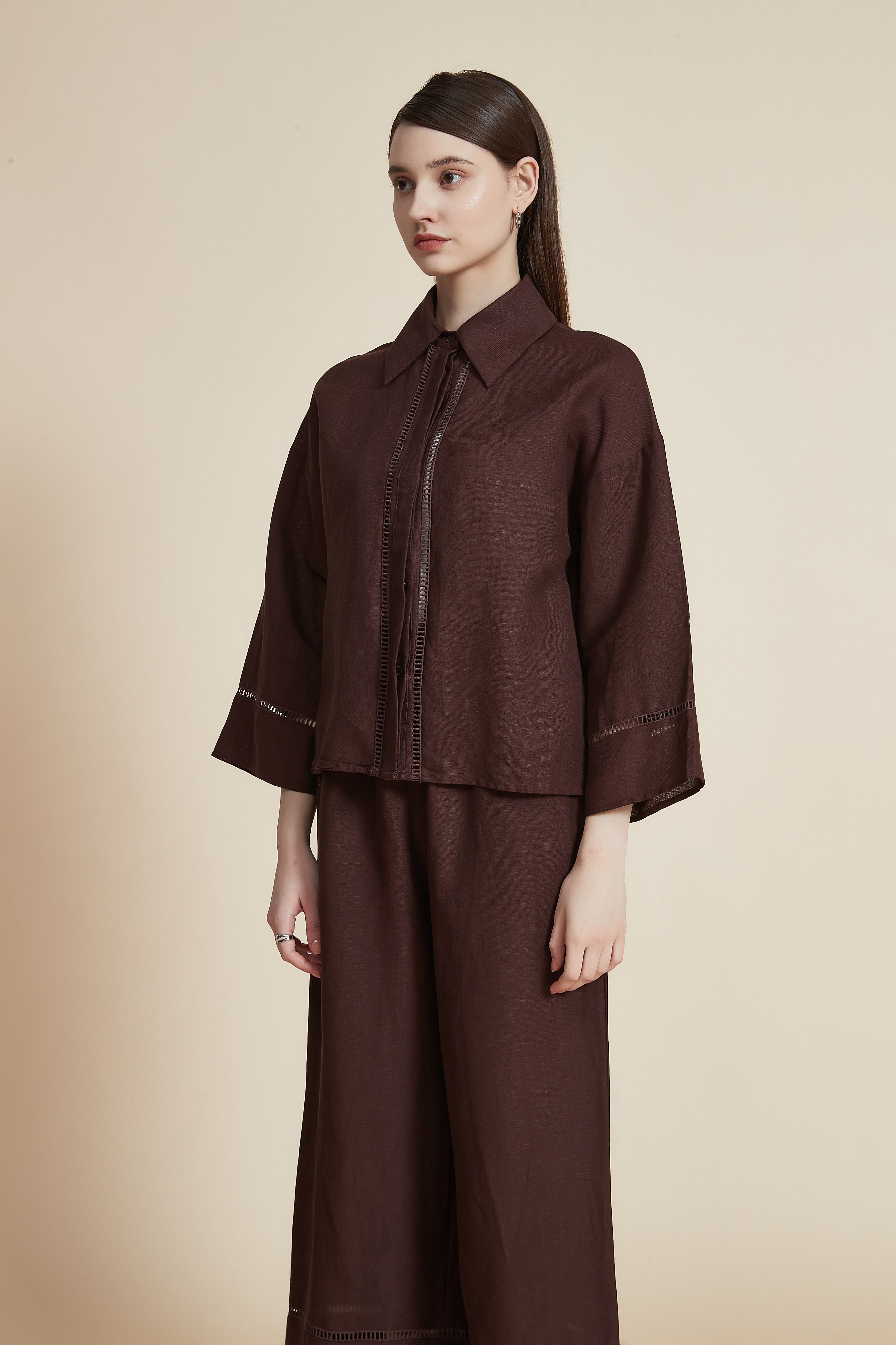 Women's Blouse with Shirt Collar and 3/4 Sleeves