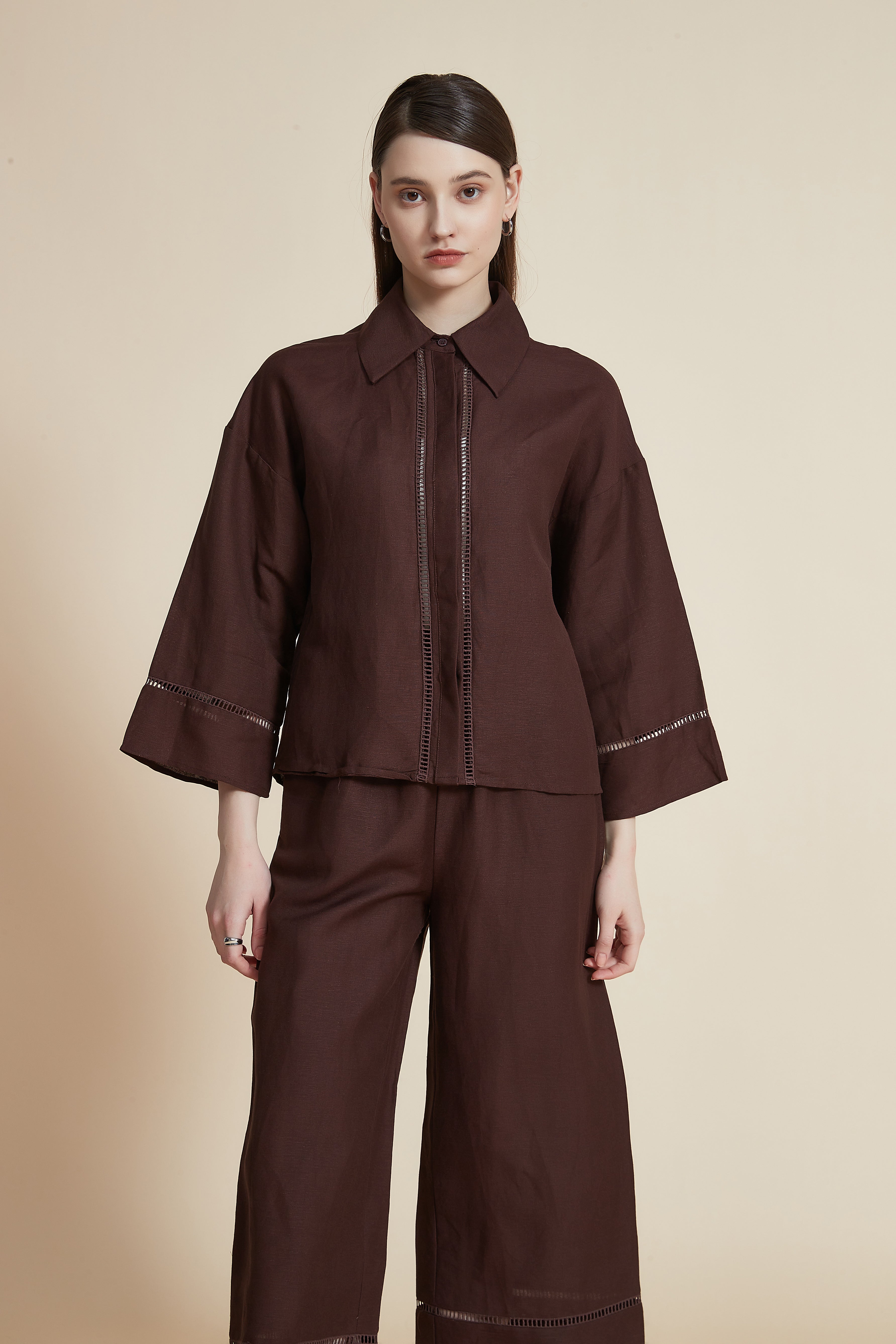 Women's Blouse with Shirt Collar and 3/4 Sleeves