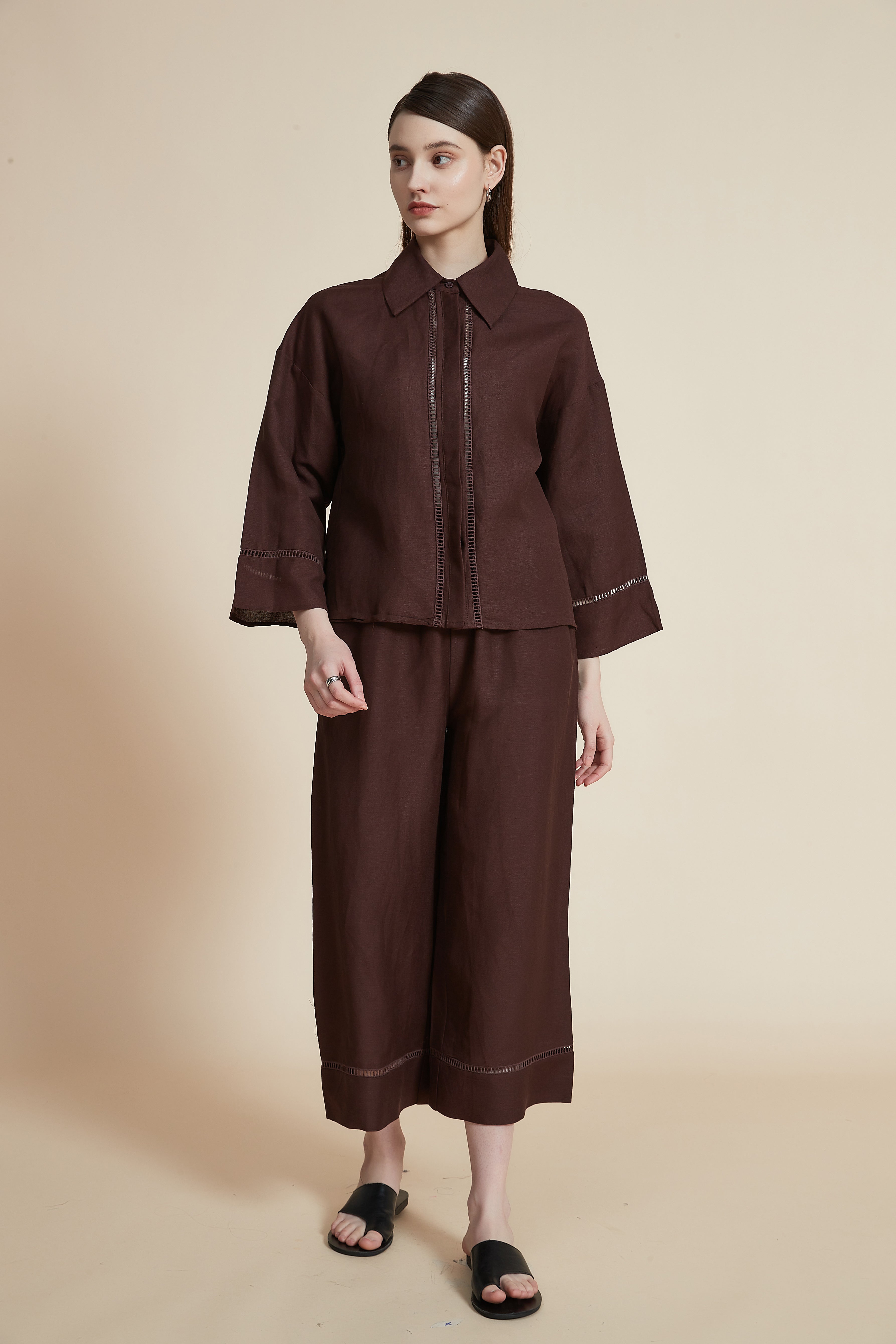 Plain Wide-Leg Trousers