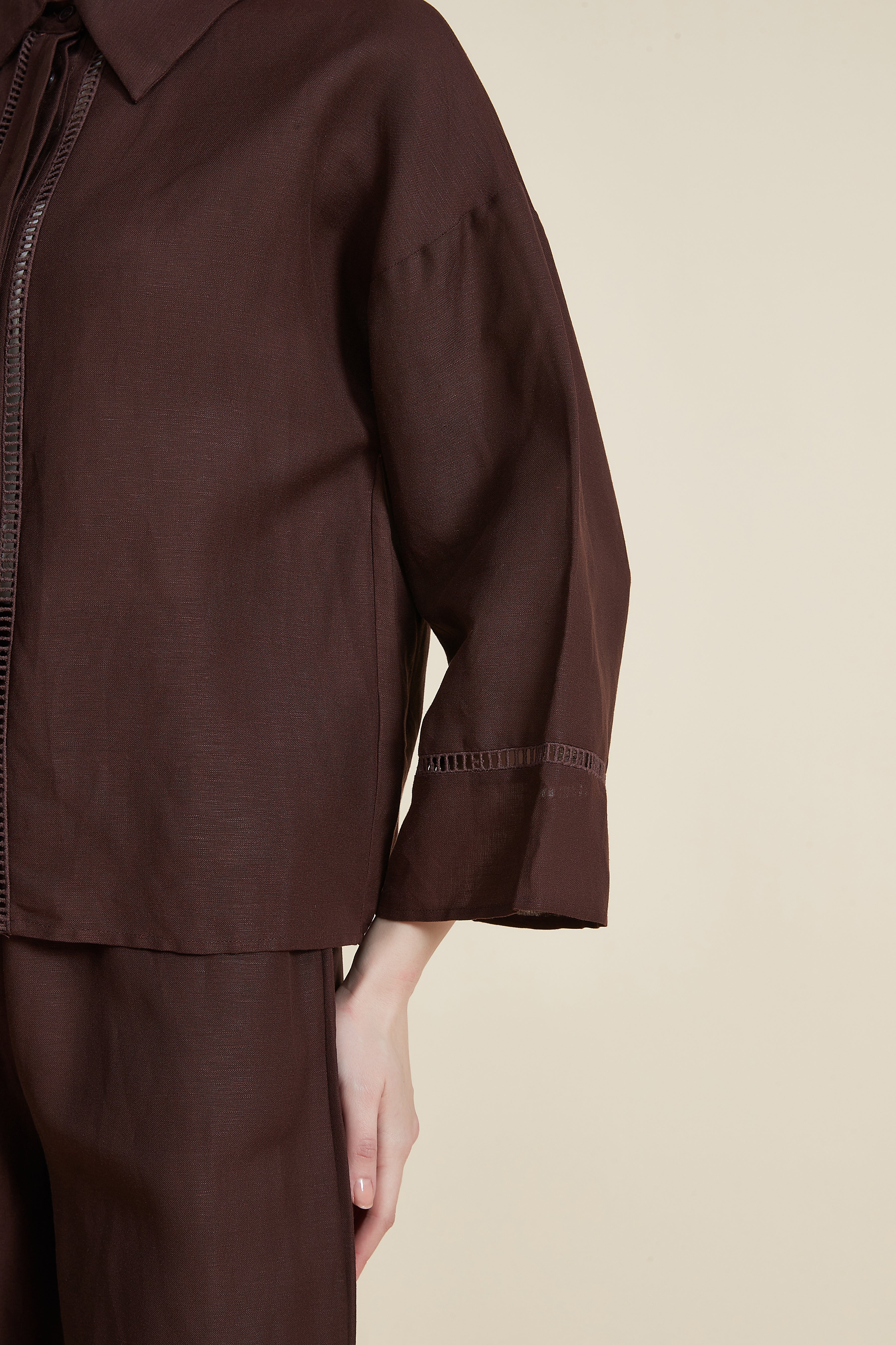 Women's Blouse with Shirt Collar and 3/4 Sleeves