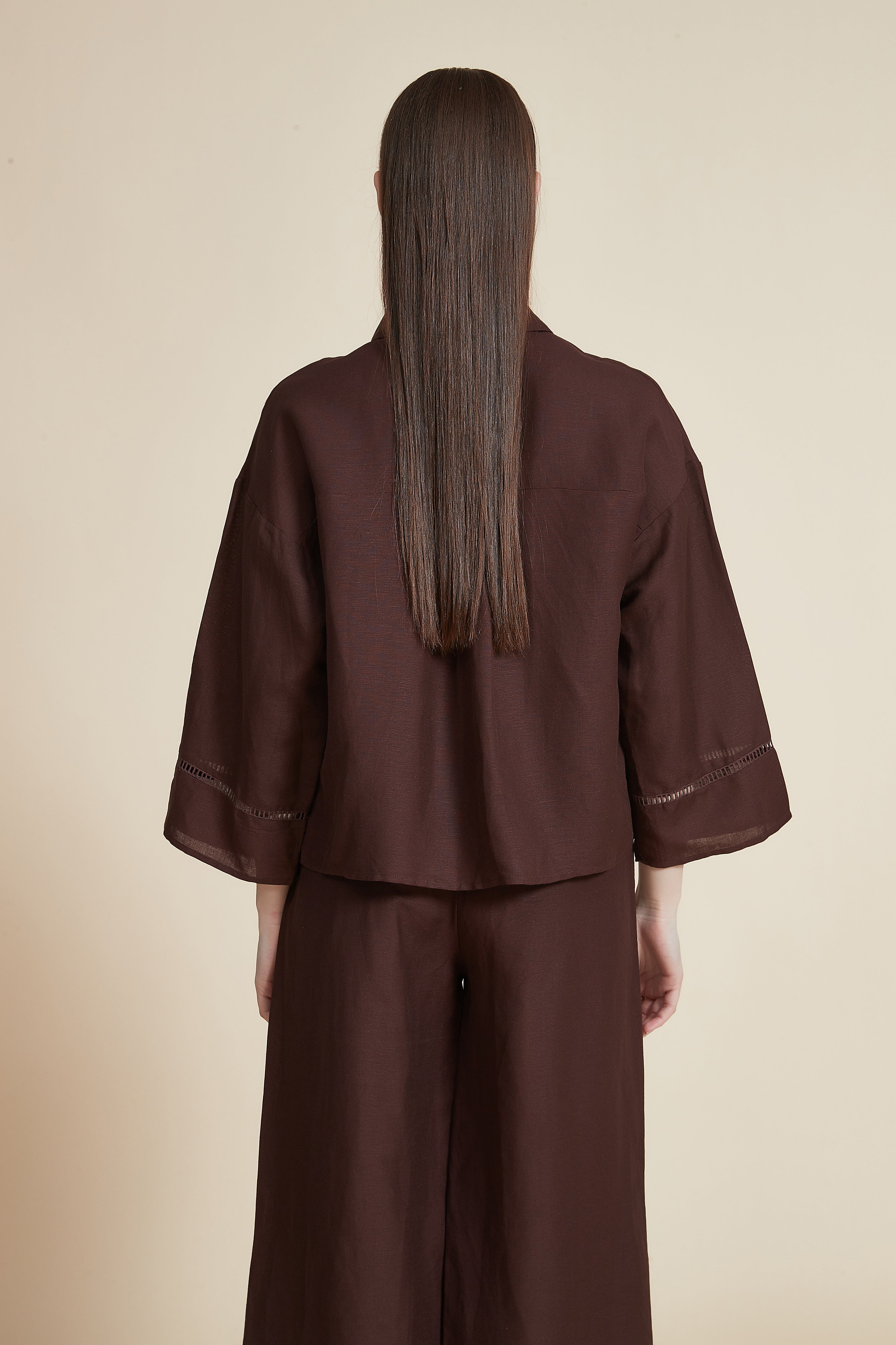 Women's Blouse with Shirt Collar and 3/4 Sleeves