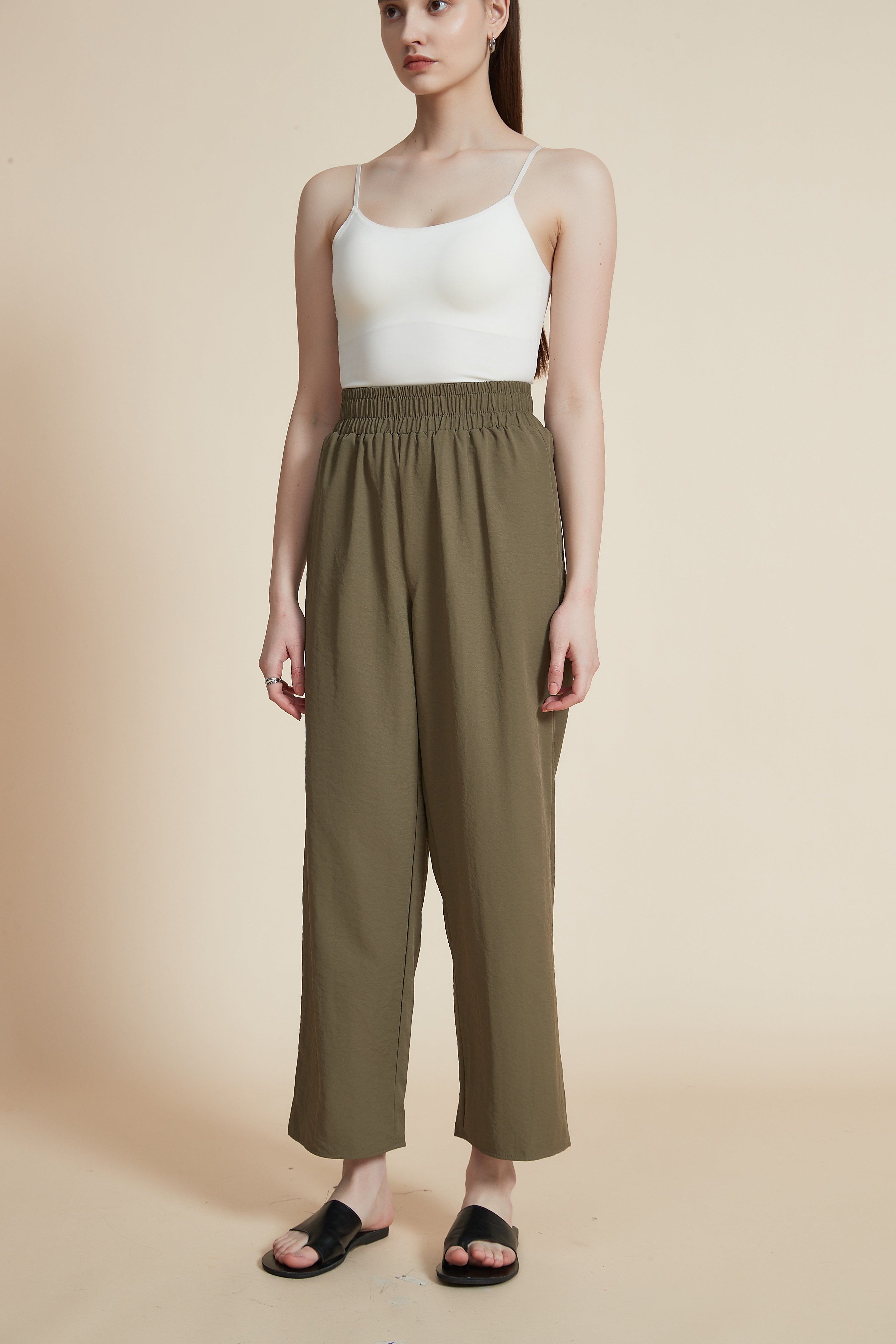 Plain Wide-Leg Trousers
