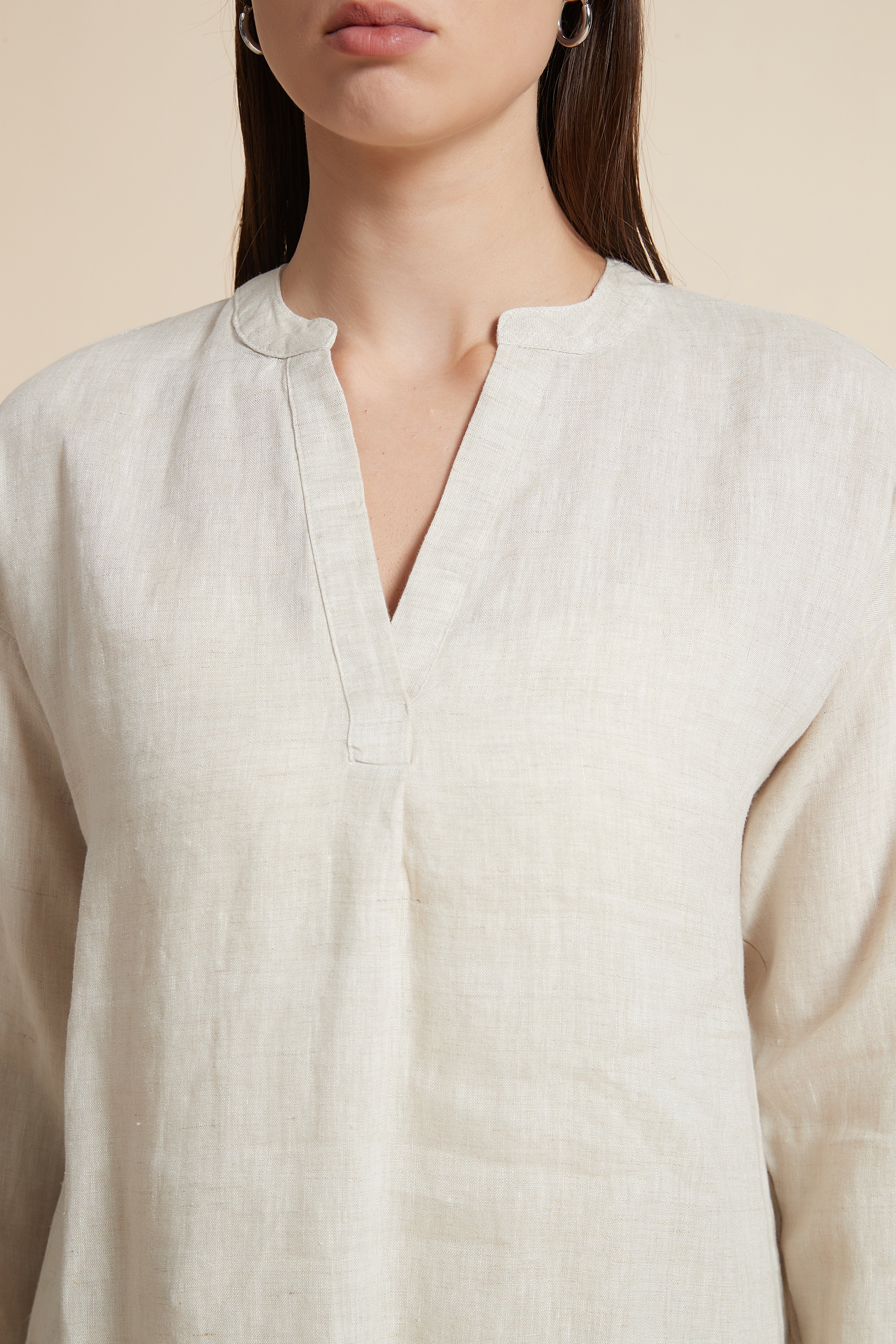 Solid Long Sleeve V-Neck Blouse