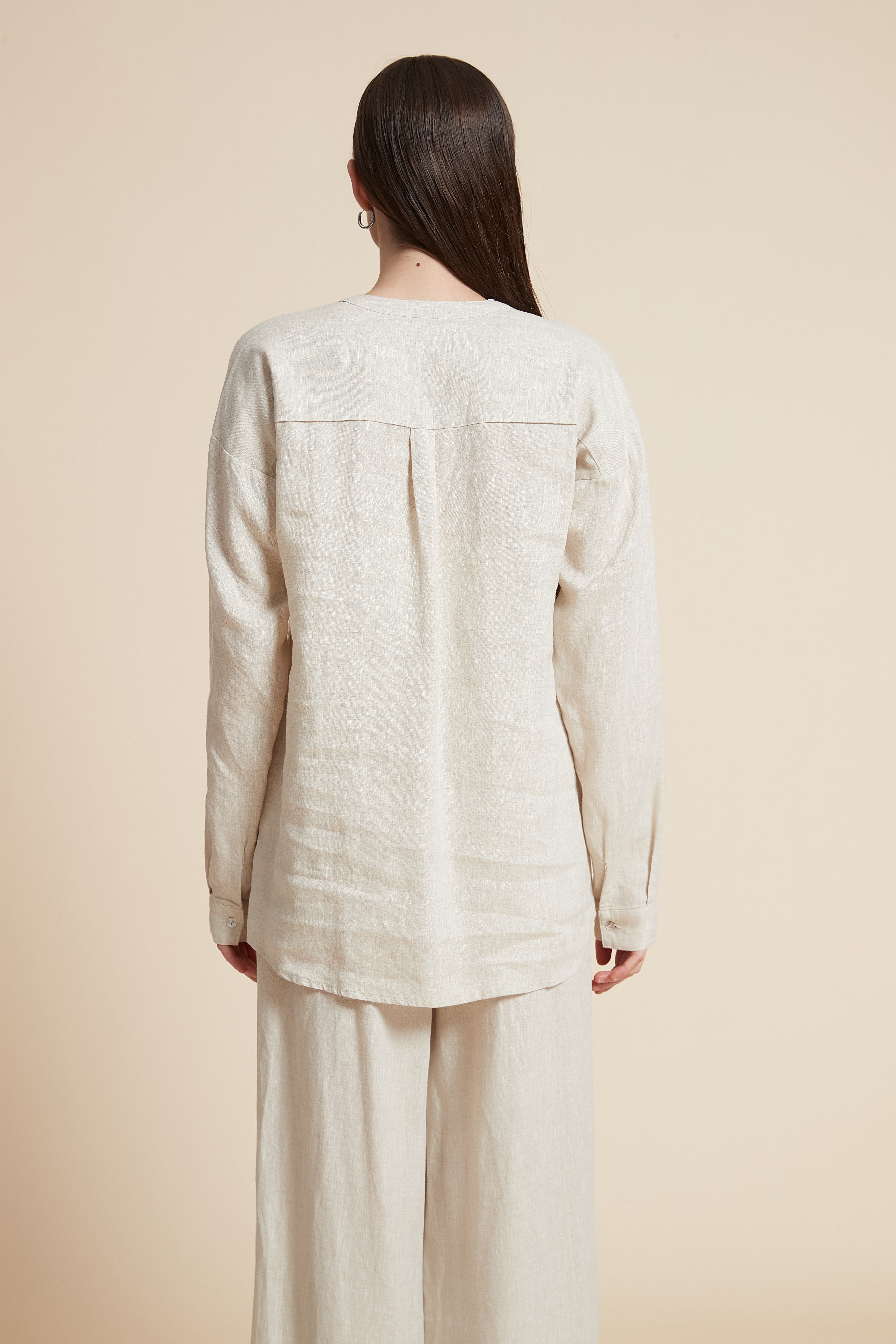 Solid Long Sleeve V-Neck Blouse