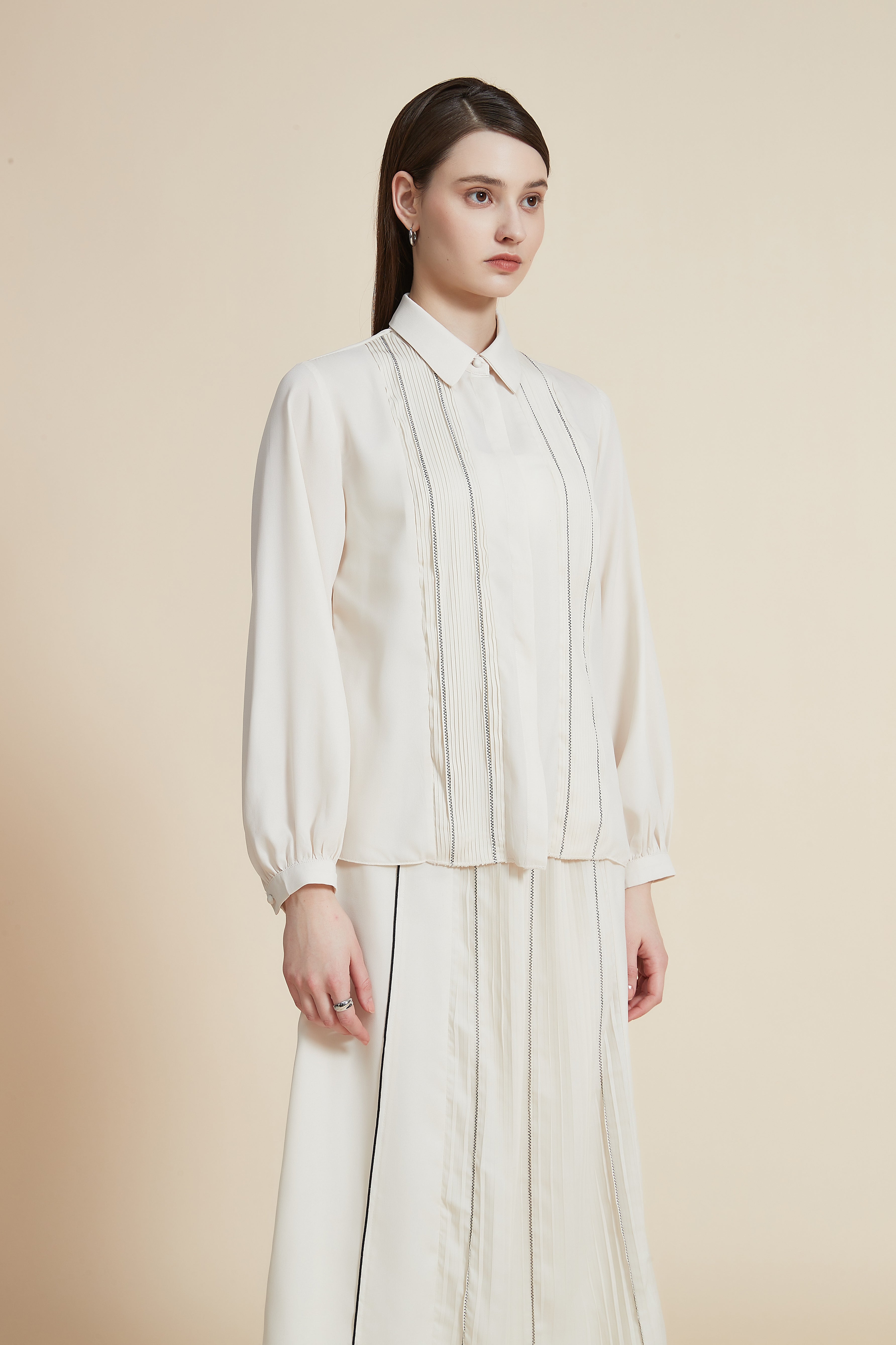 Striped shirt with pleated details long sleeve