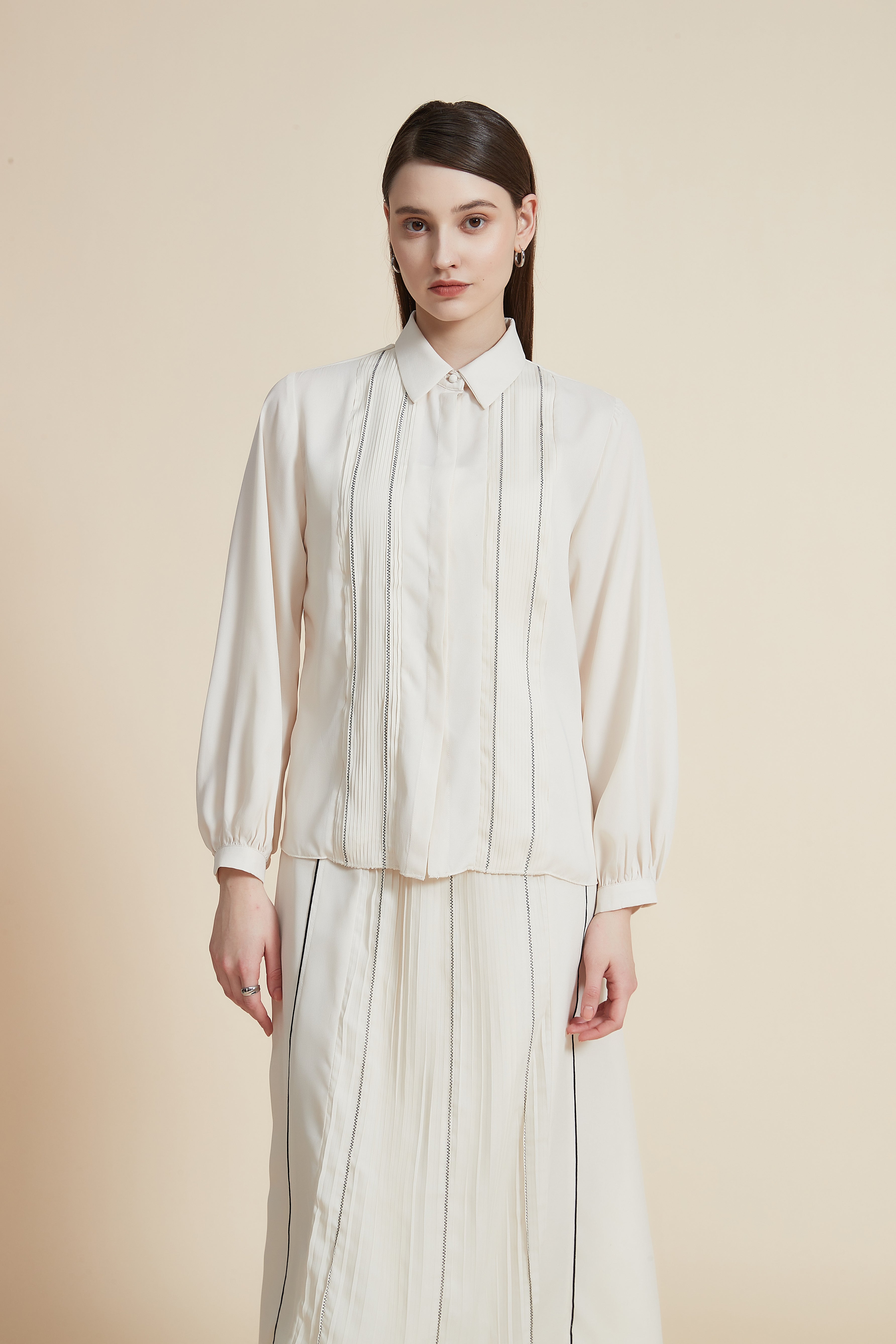 Striped shirt with pleated details long sleeve