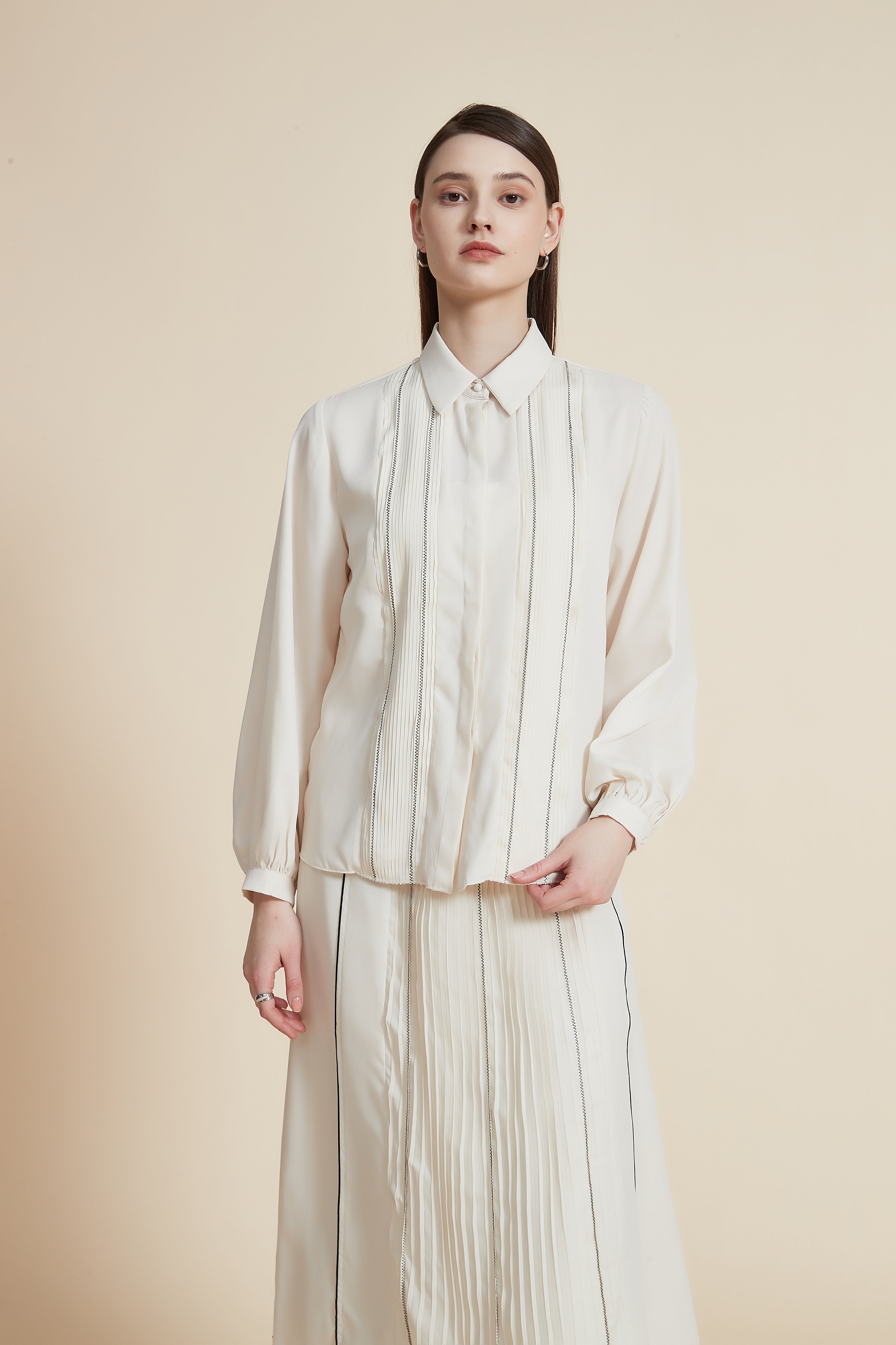 Striped shirt with pleated details long sleeve