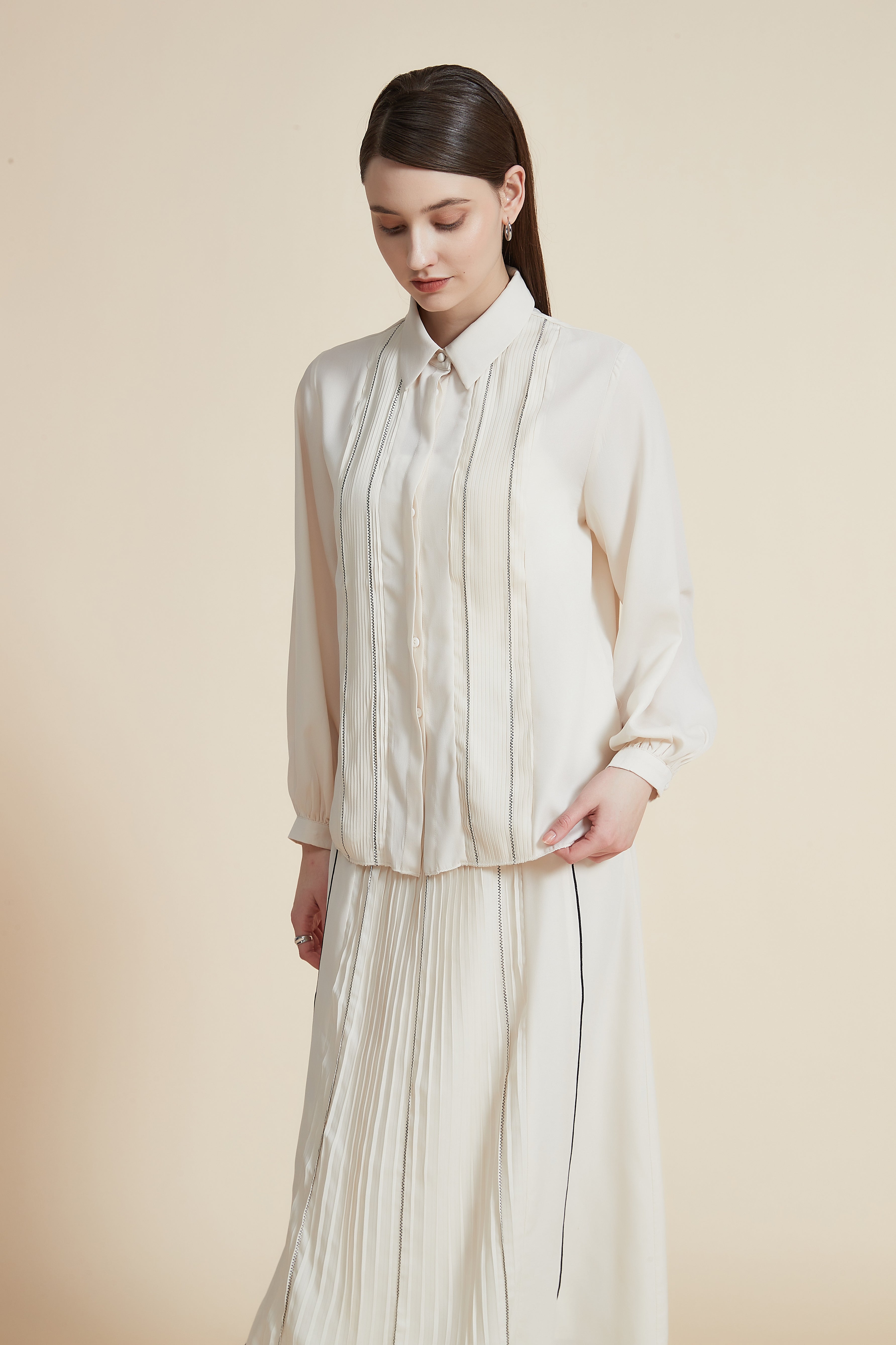 Striped shirt with pleated details long sleeve