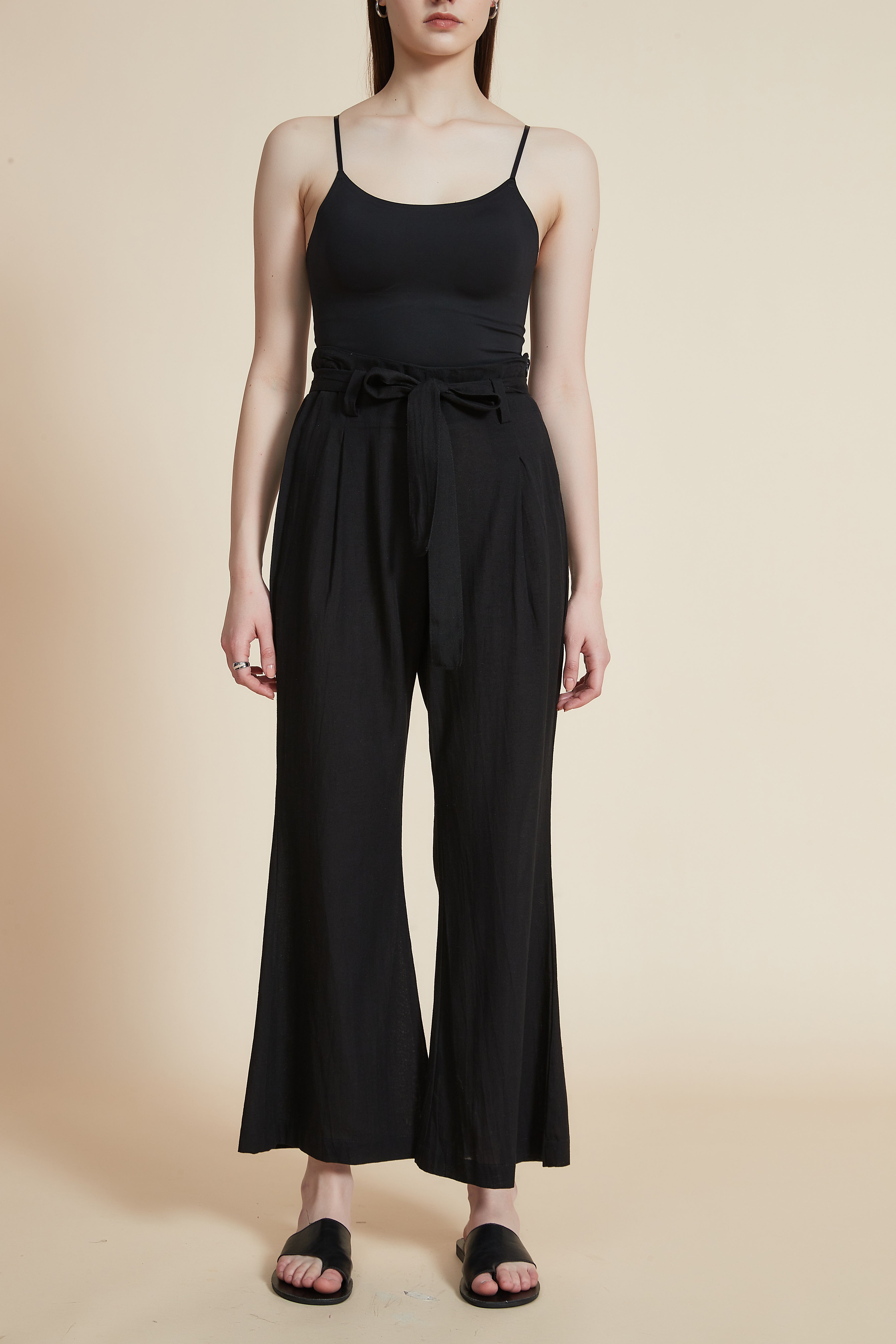 Wide-Leg Pleated Pants with Waist Belt