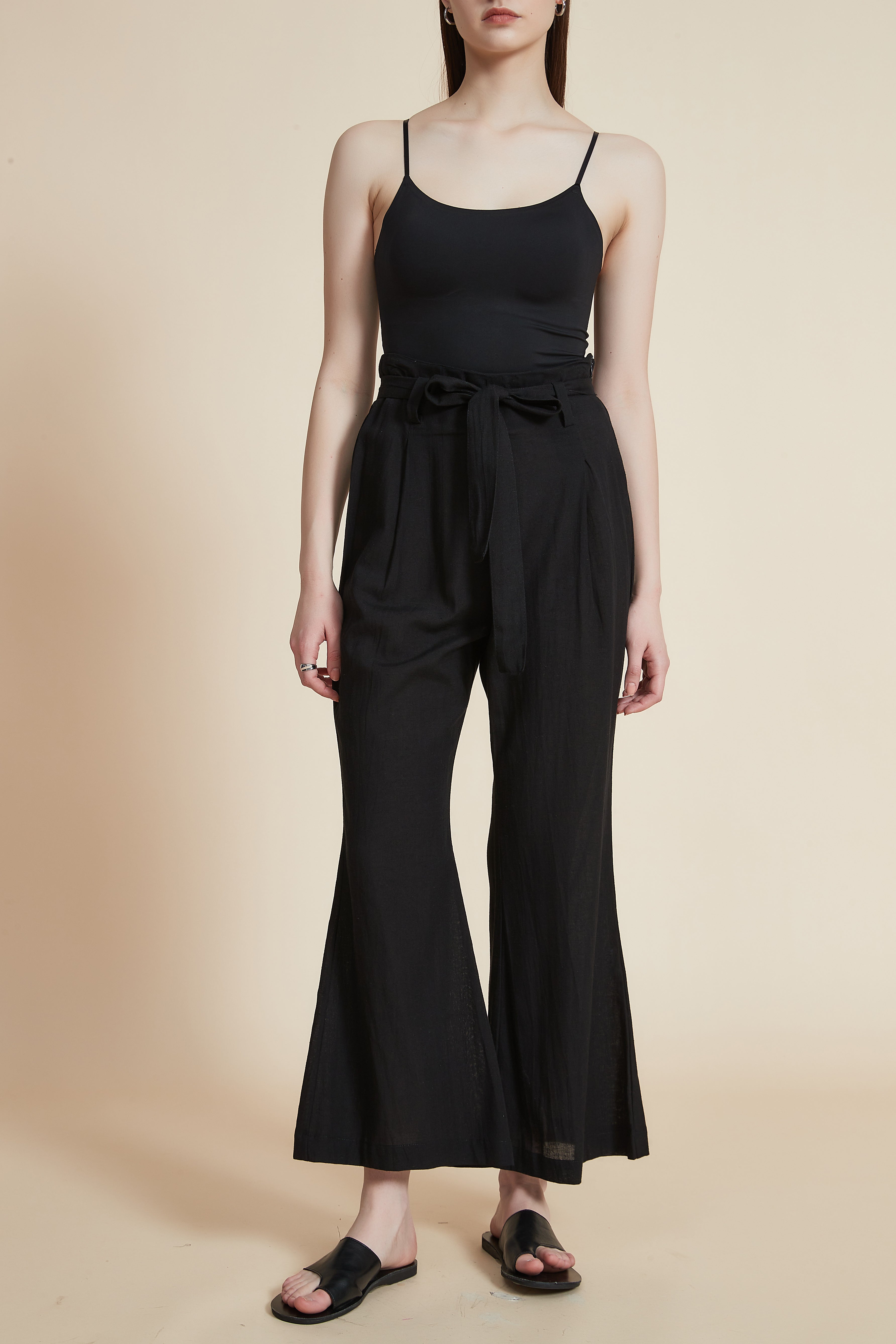 Wide-Leg Pleated Pants with Waist Belt