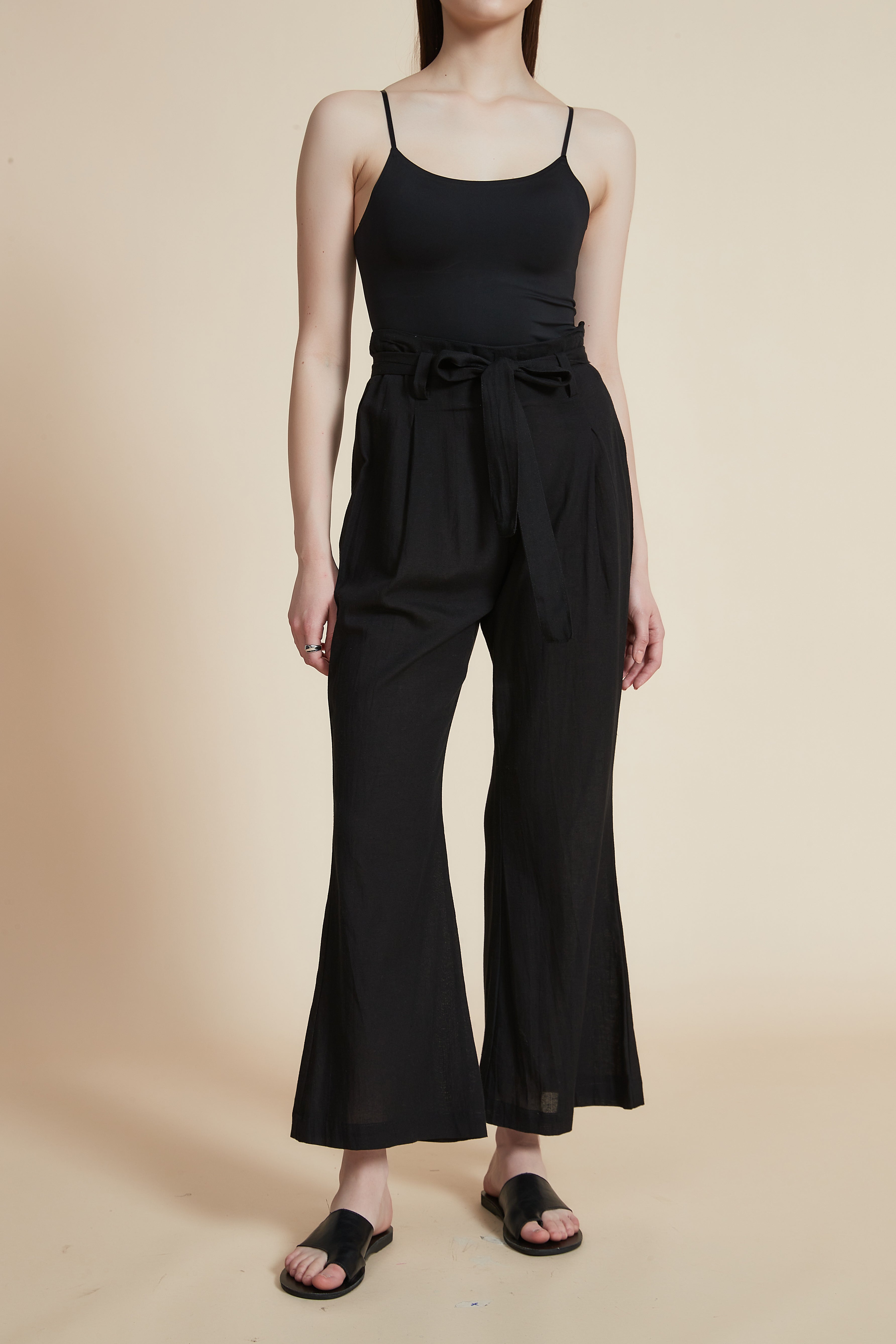 Wide-Leg Pleated Pants with Waist Belt