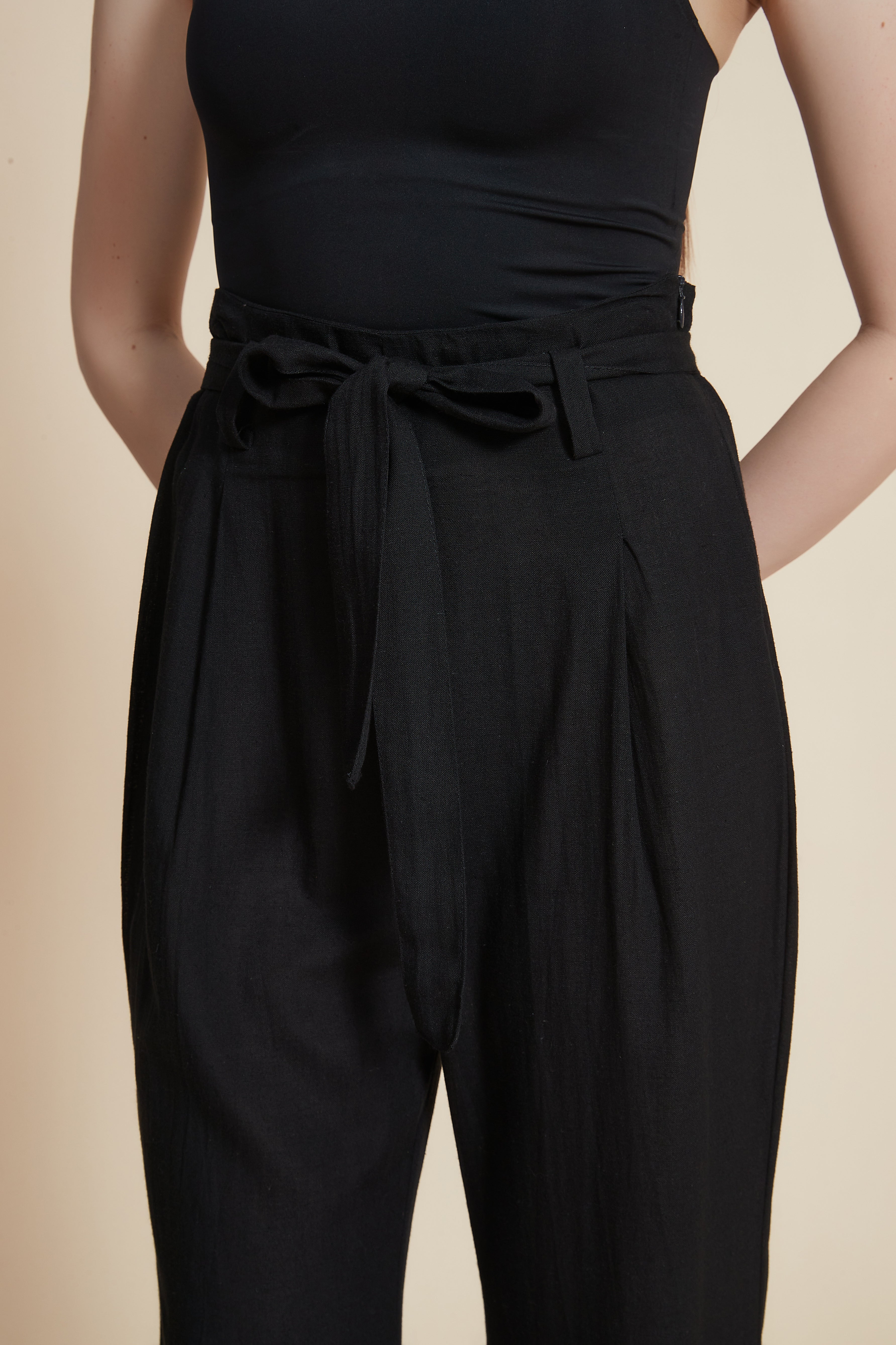 Wide-Leg Pleated Pants with Waist Belt