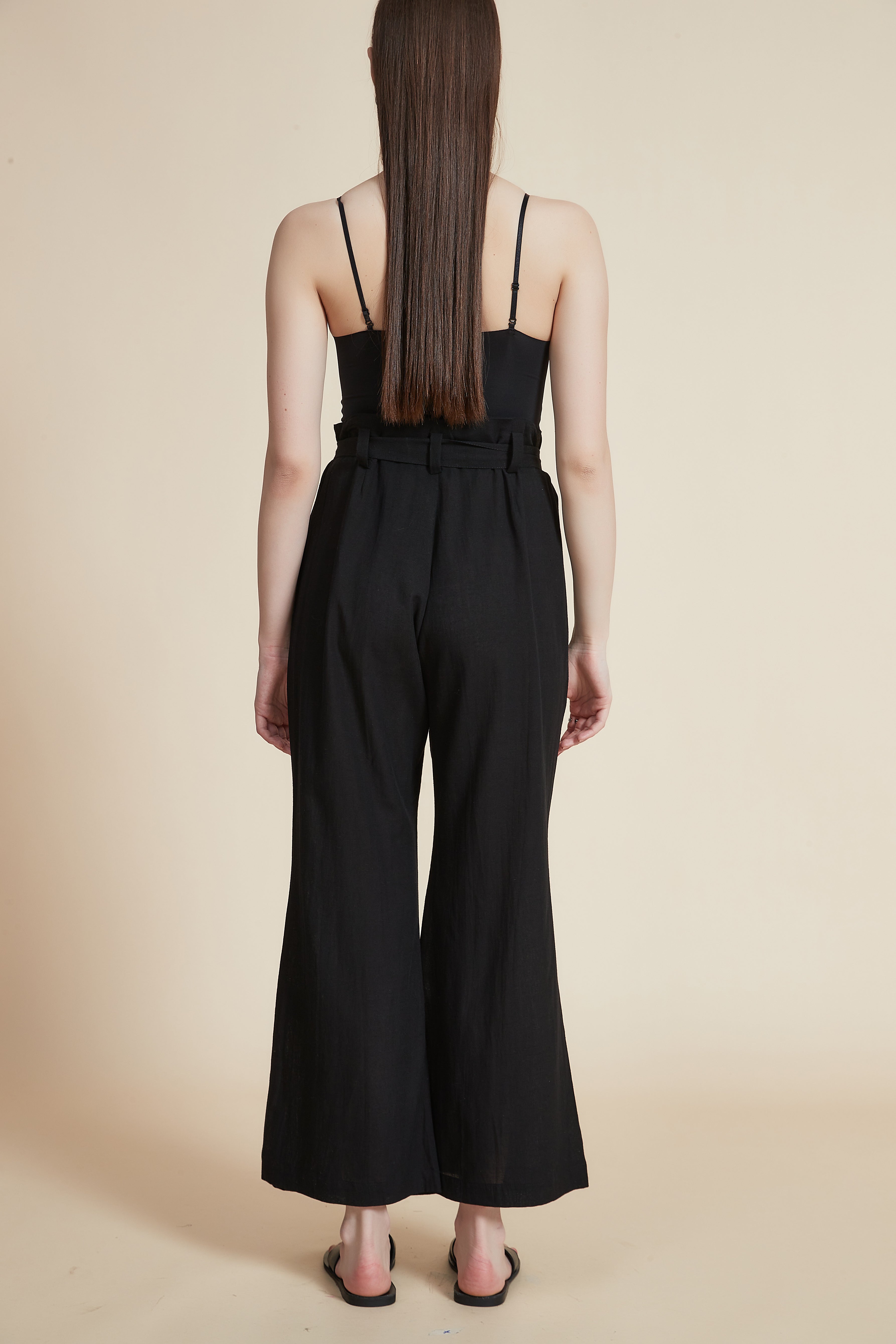 Wide-Leg Pleated Pants with Waist Belt