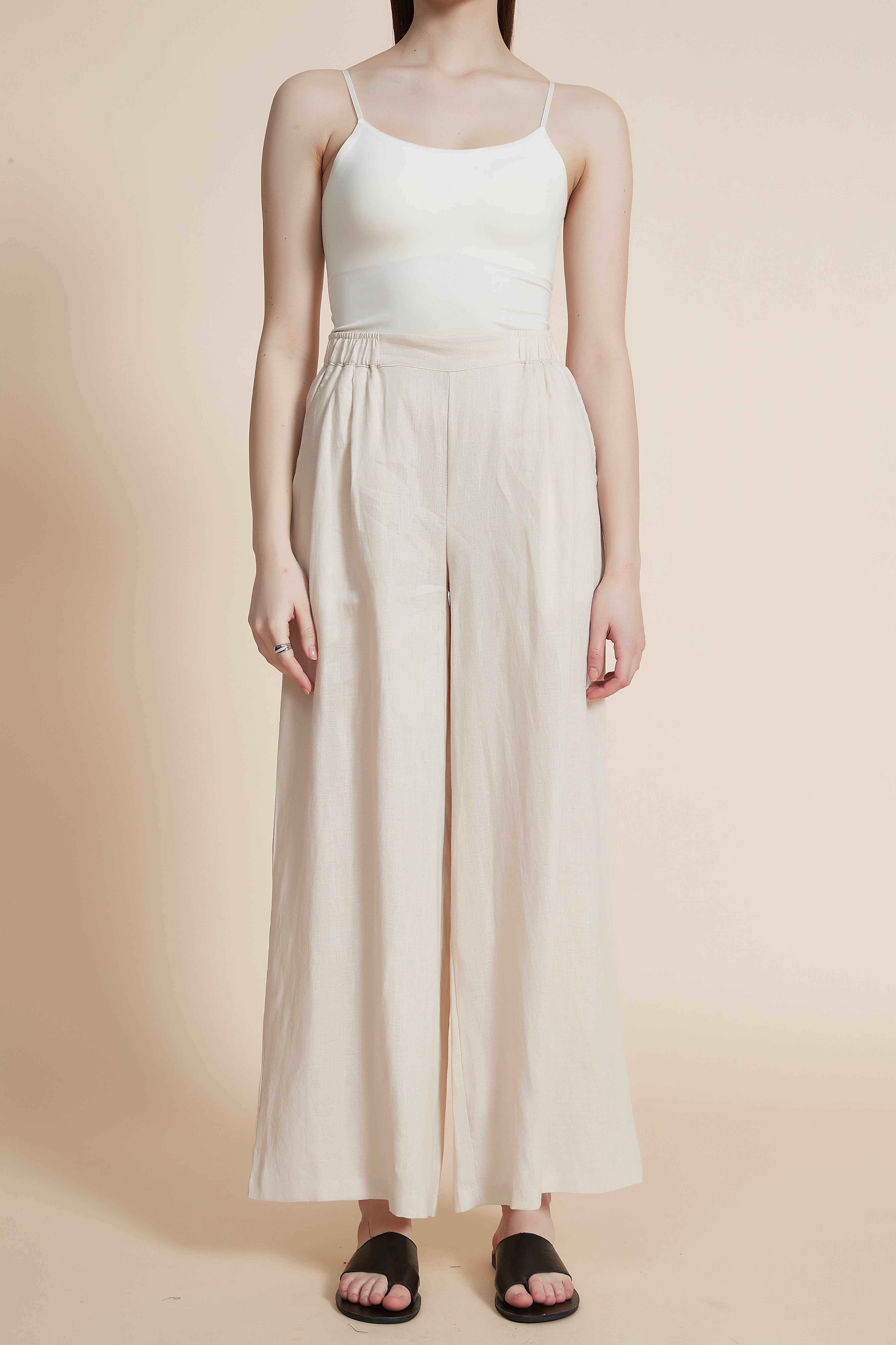 Wide-Leg Long Pants with Elastic Waistband
