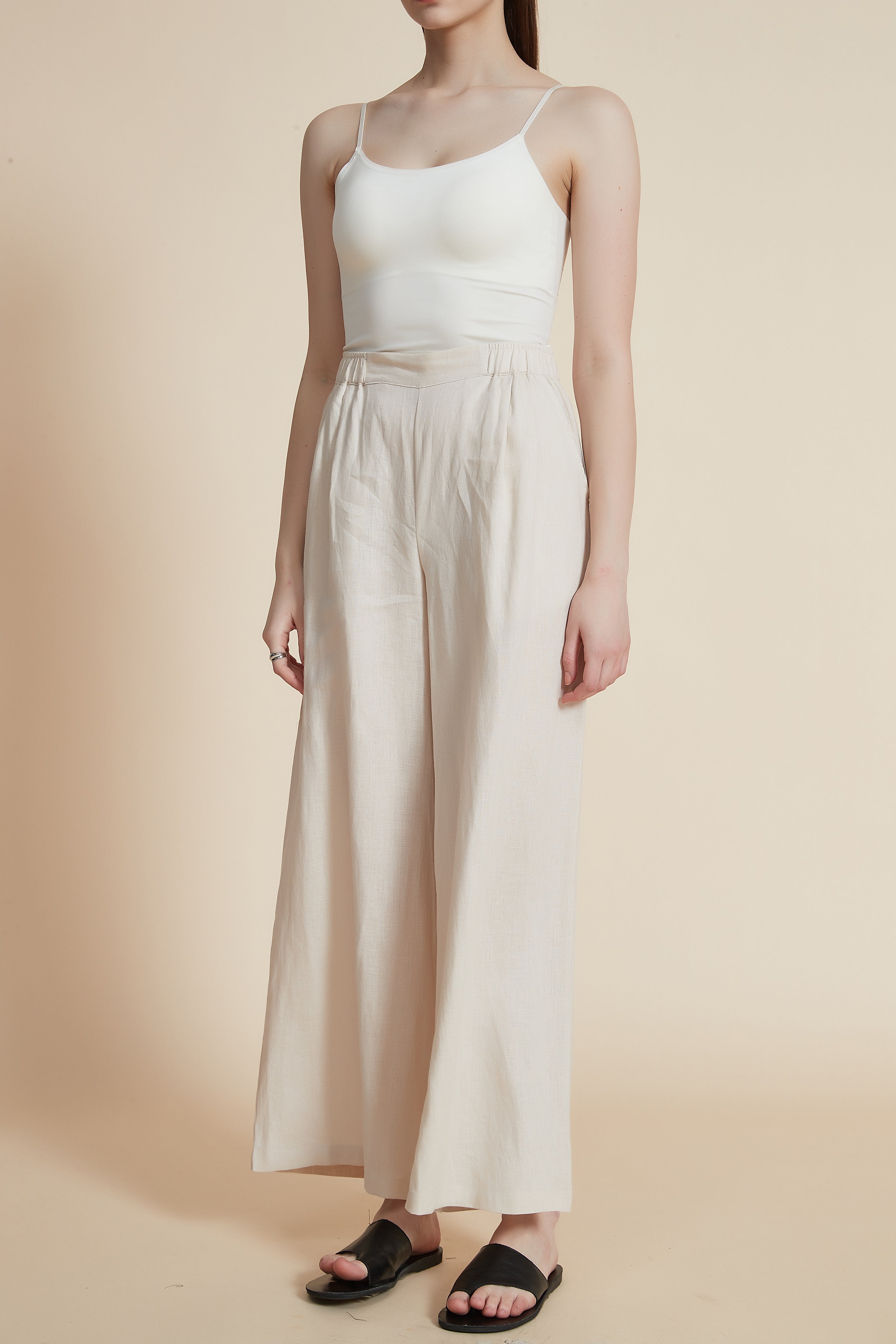 Wide-Leg Long Pants with Elastic Waistband