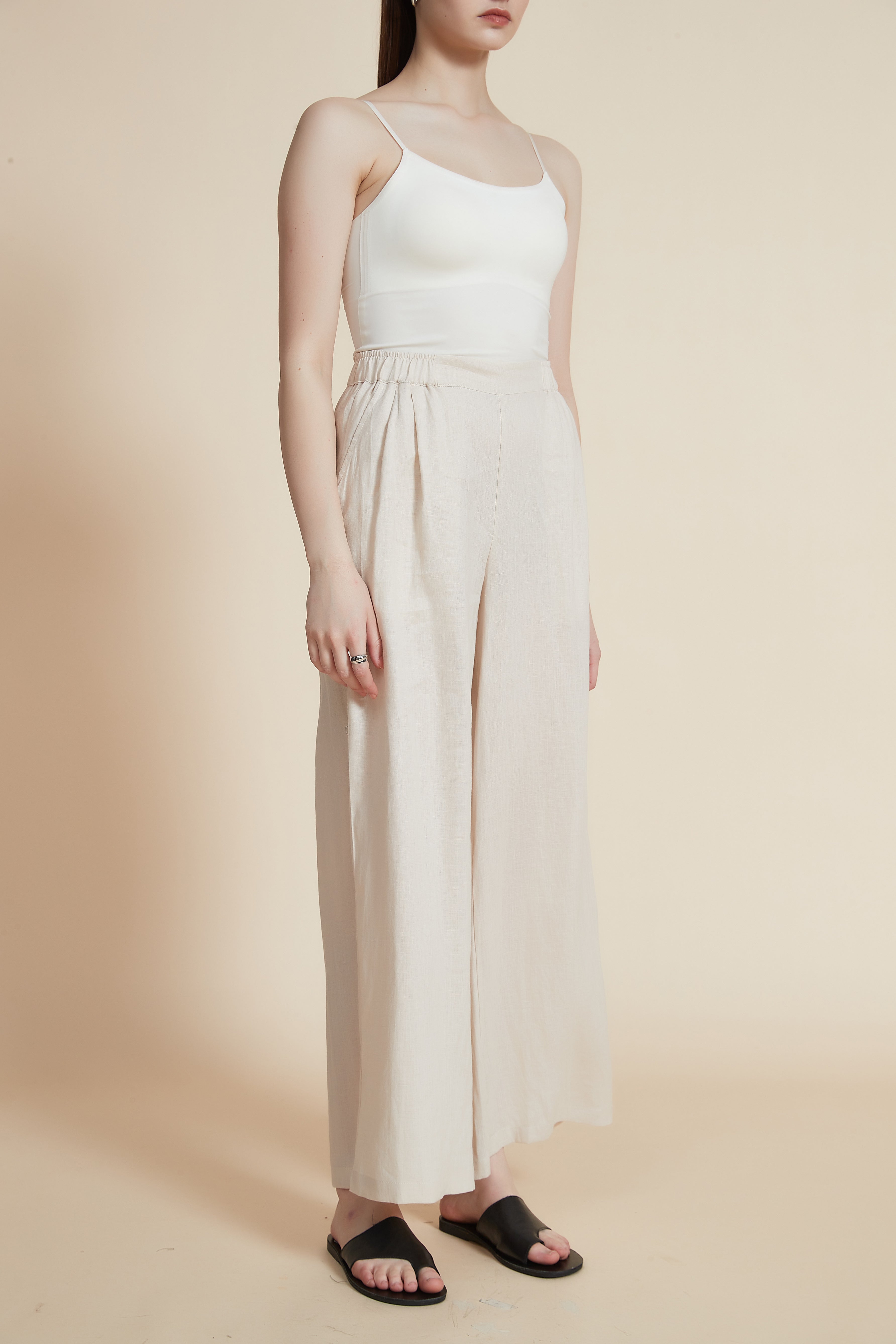 Wide-Leg Long Pants with Elastic Waistband