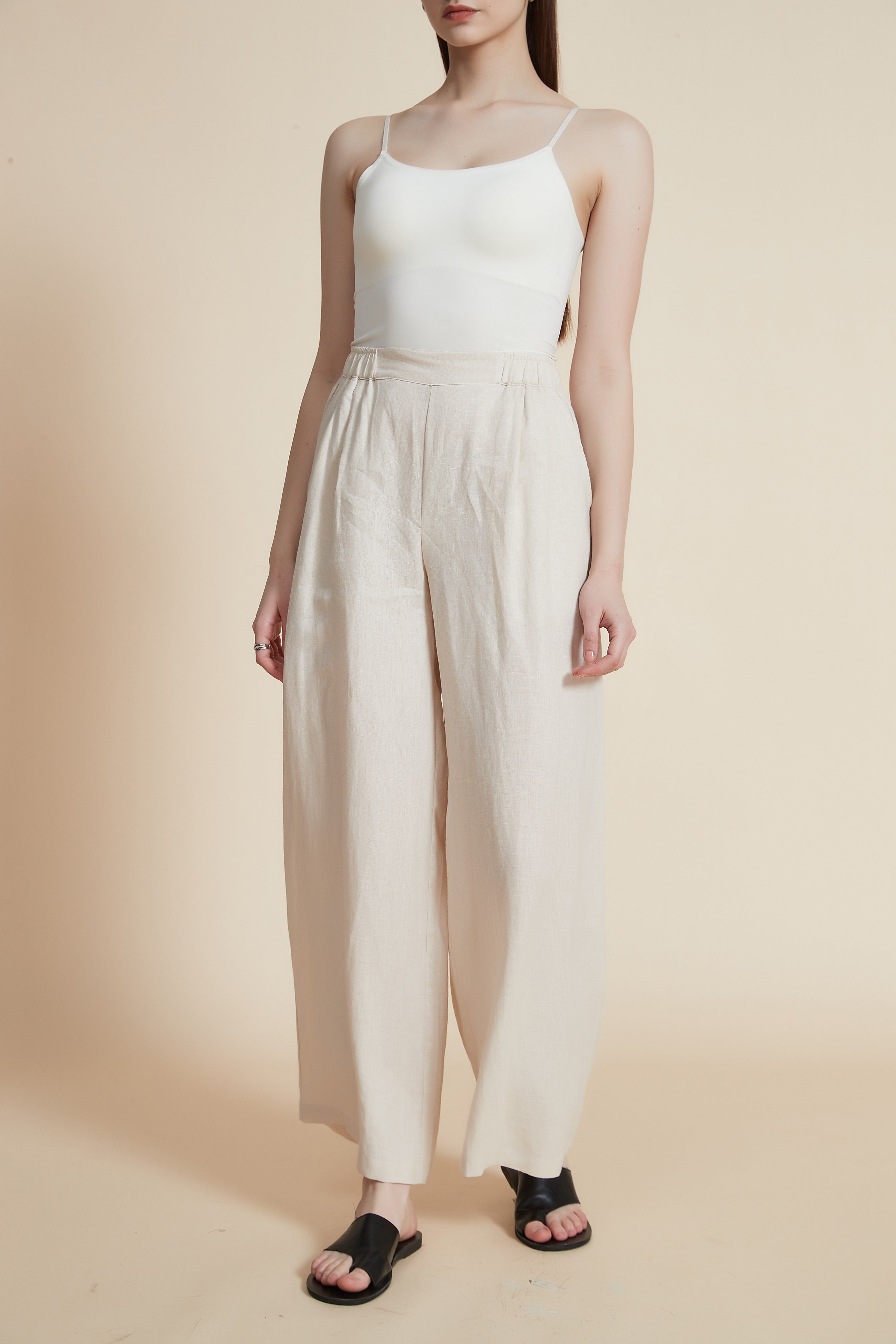 Wide-Leg Long Pants with Elastic Waistband