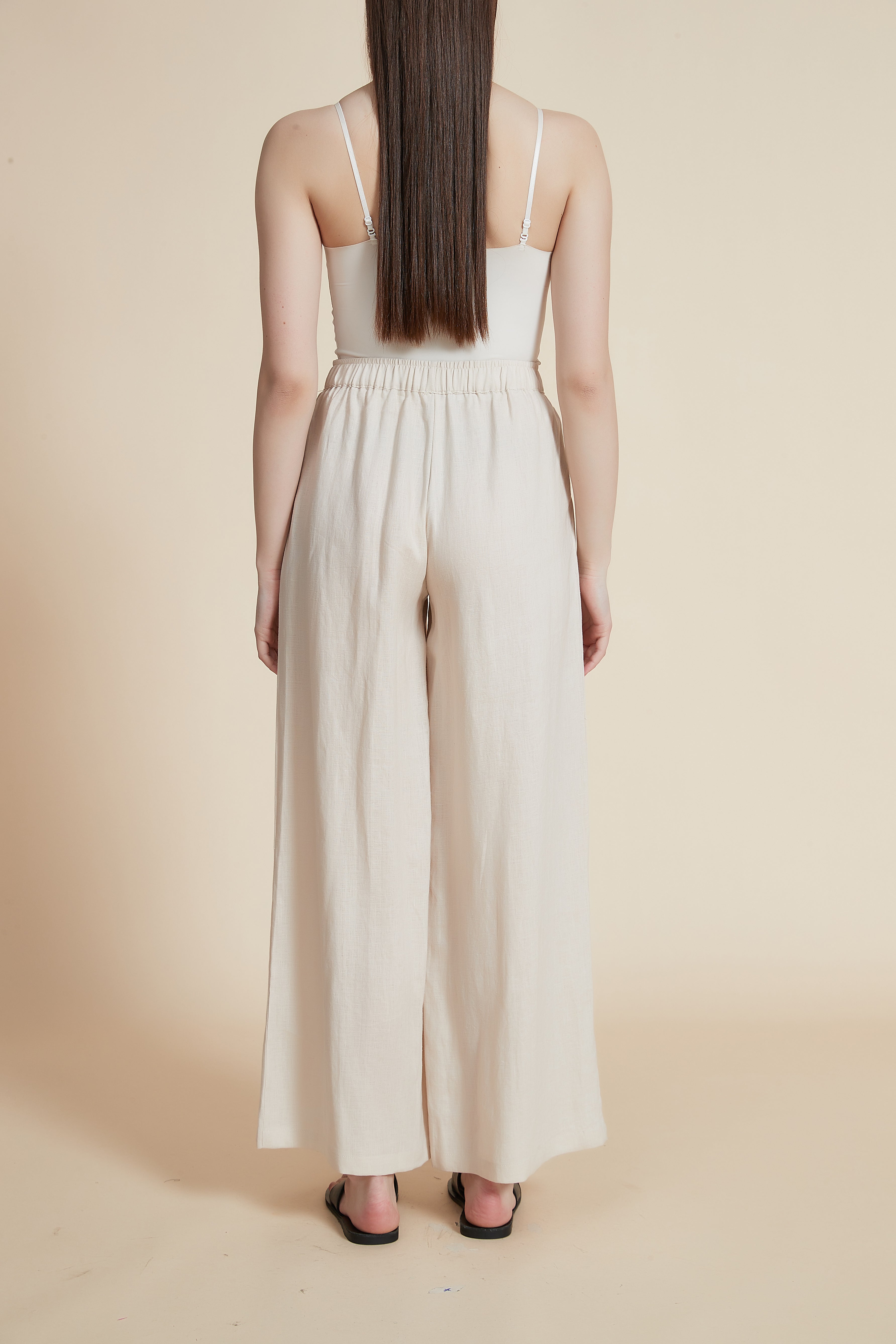 Wide-Leg Long Pants with Elastic Waistband