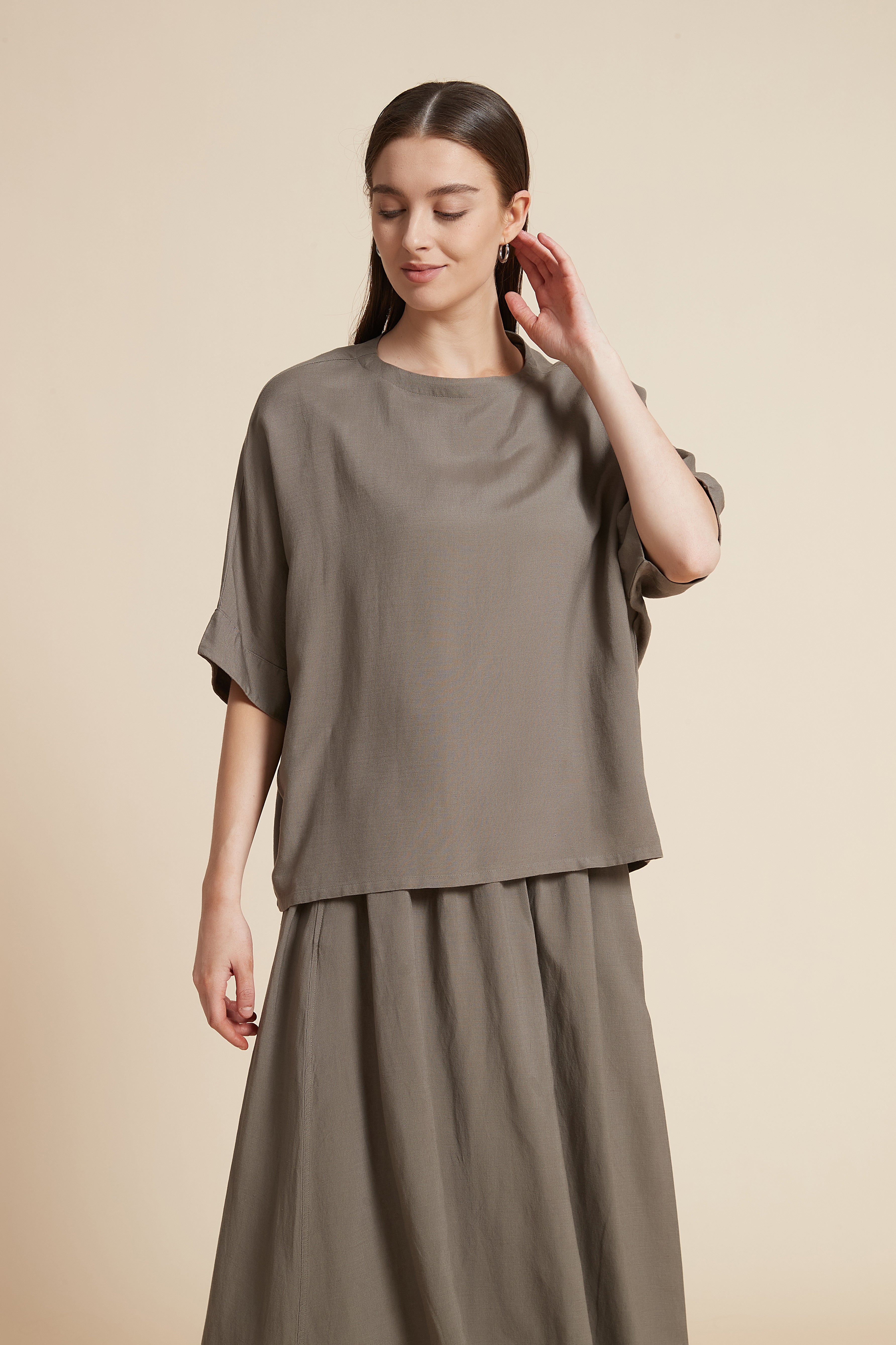 Solid Short Sleeve Blouse with Front Buttons