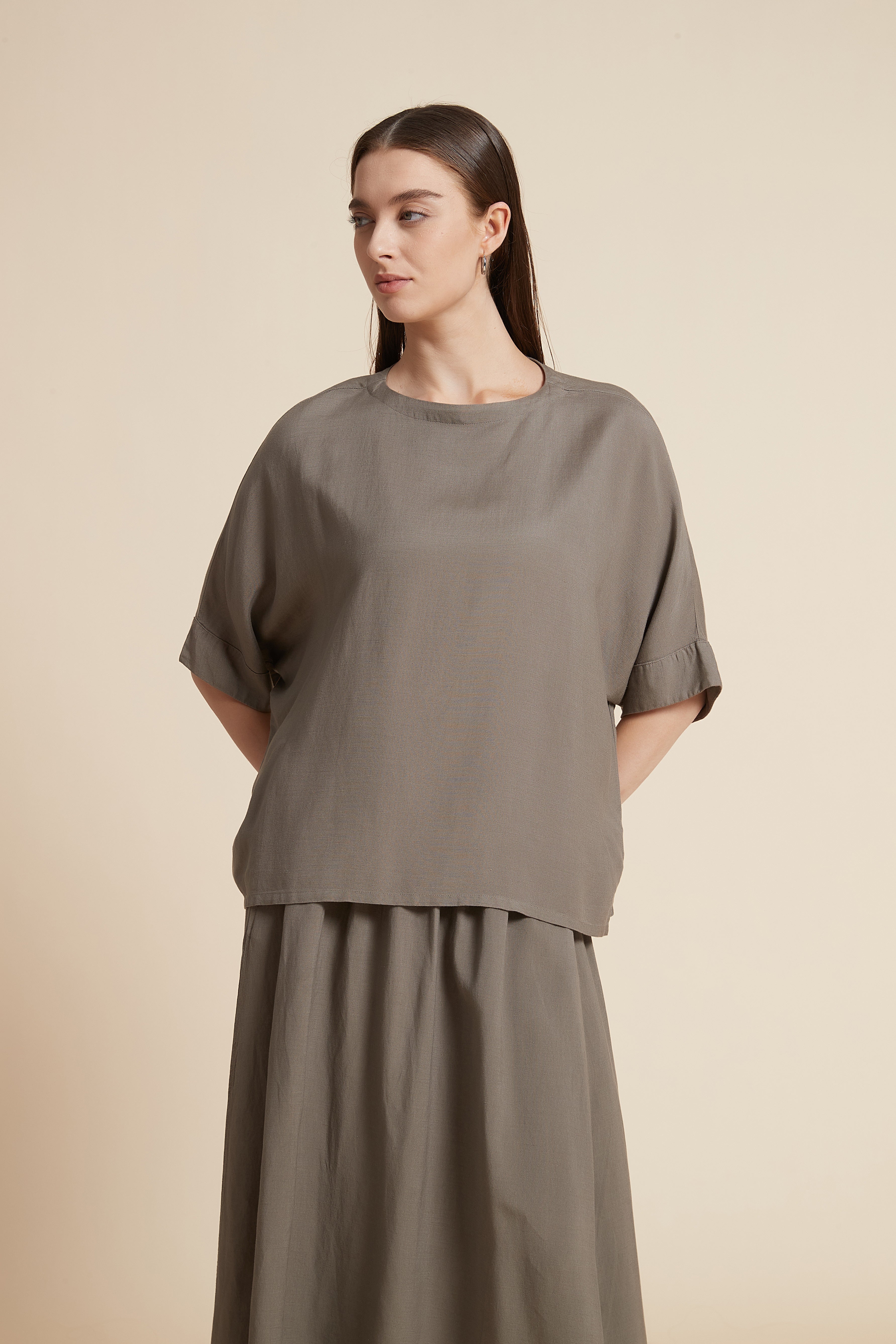 Solid Short Sleeve Blouse with Front Buttons