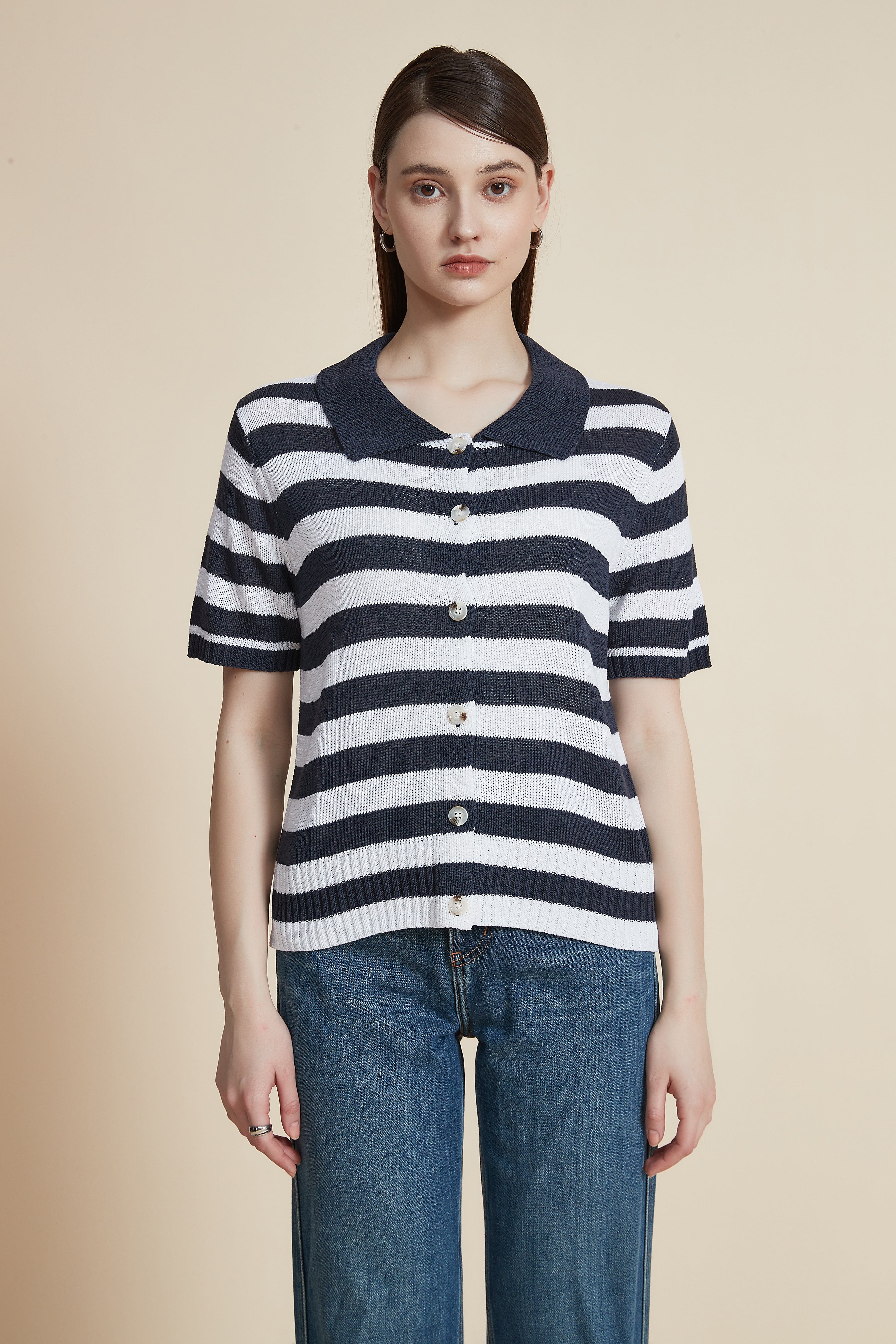 Striped Half-Sleeve Shirt Blouse