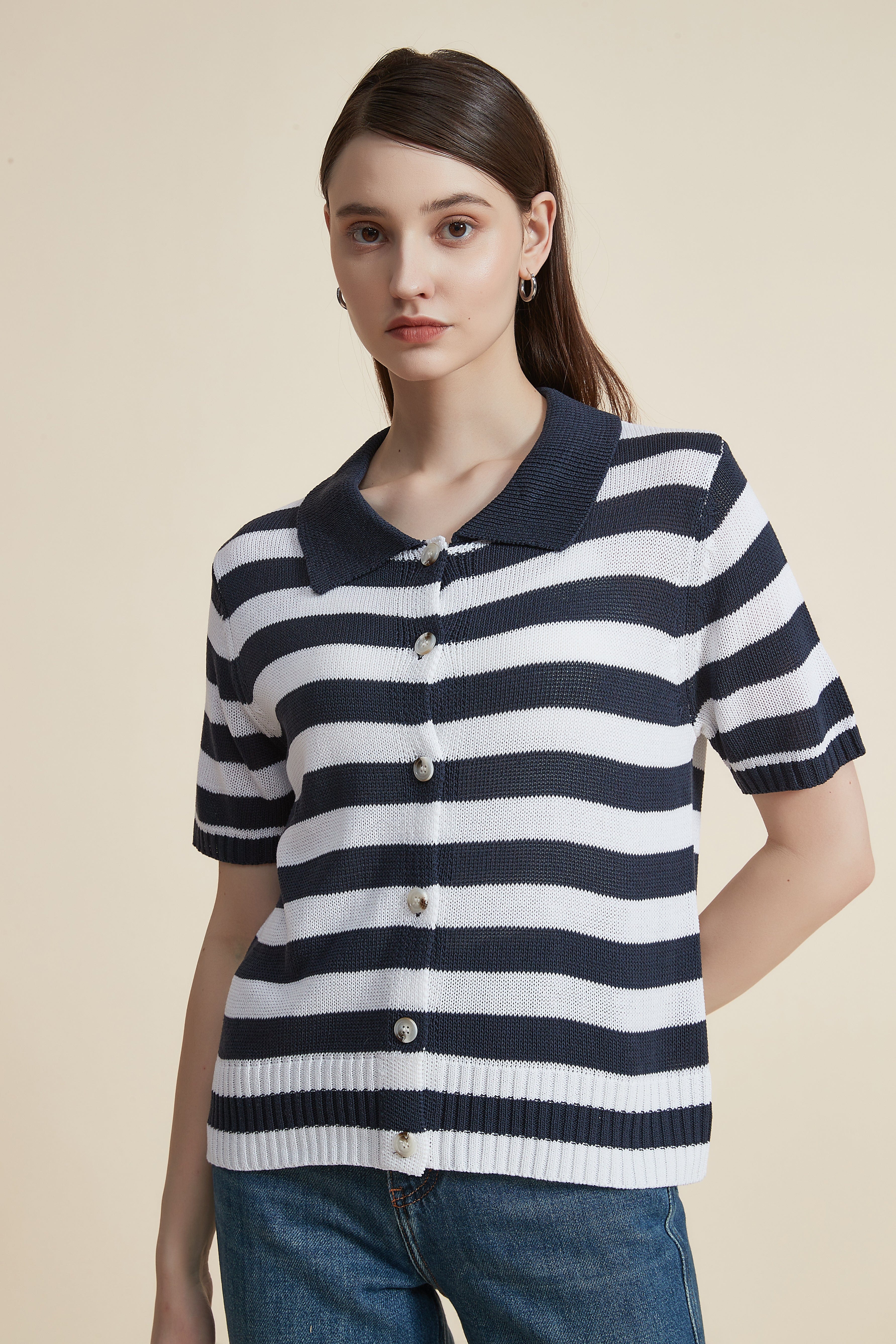 Striped Half-Sleeve Shirt Blouse