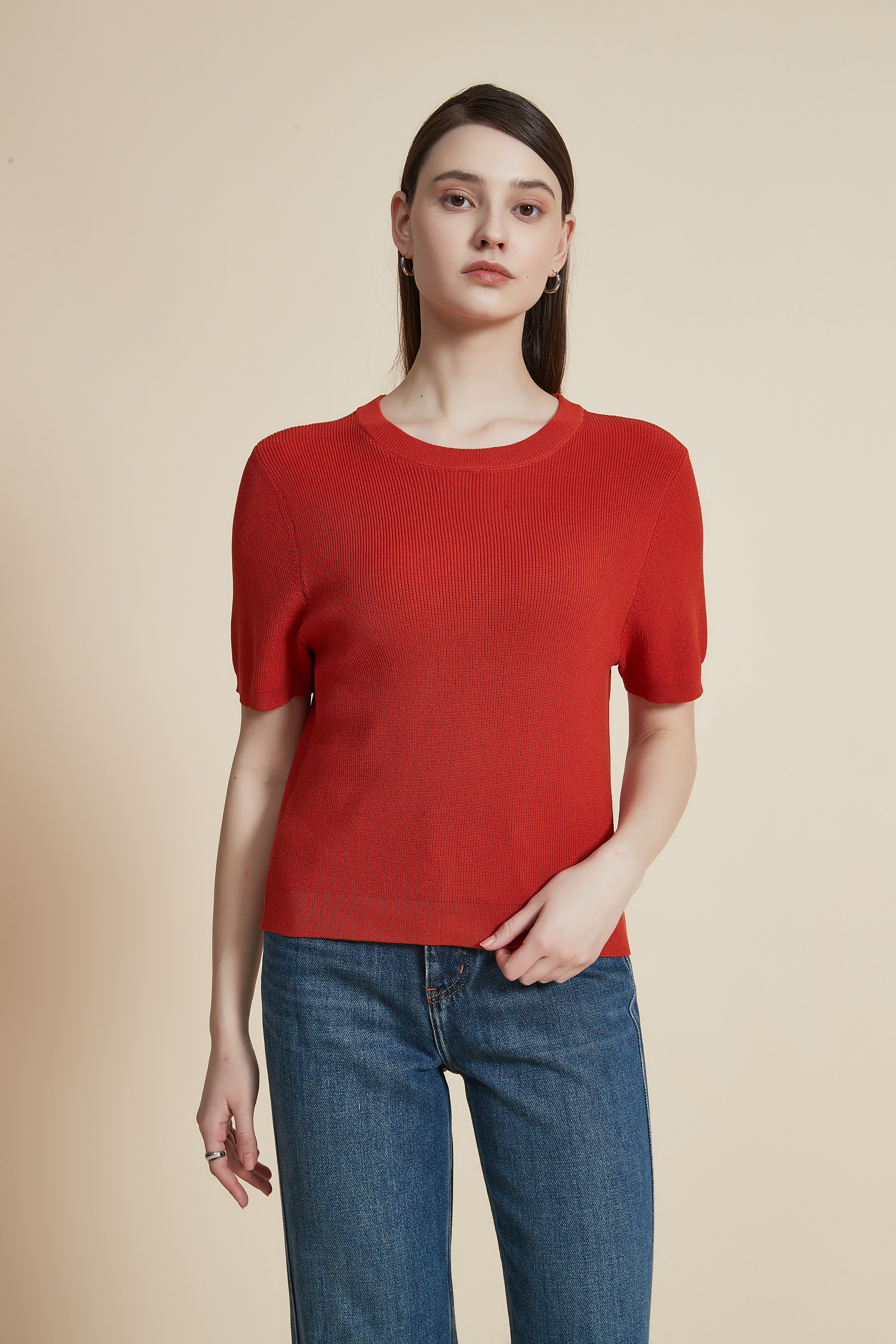 Plain Round Neck Short Sleeve Top
